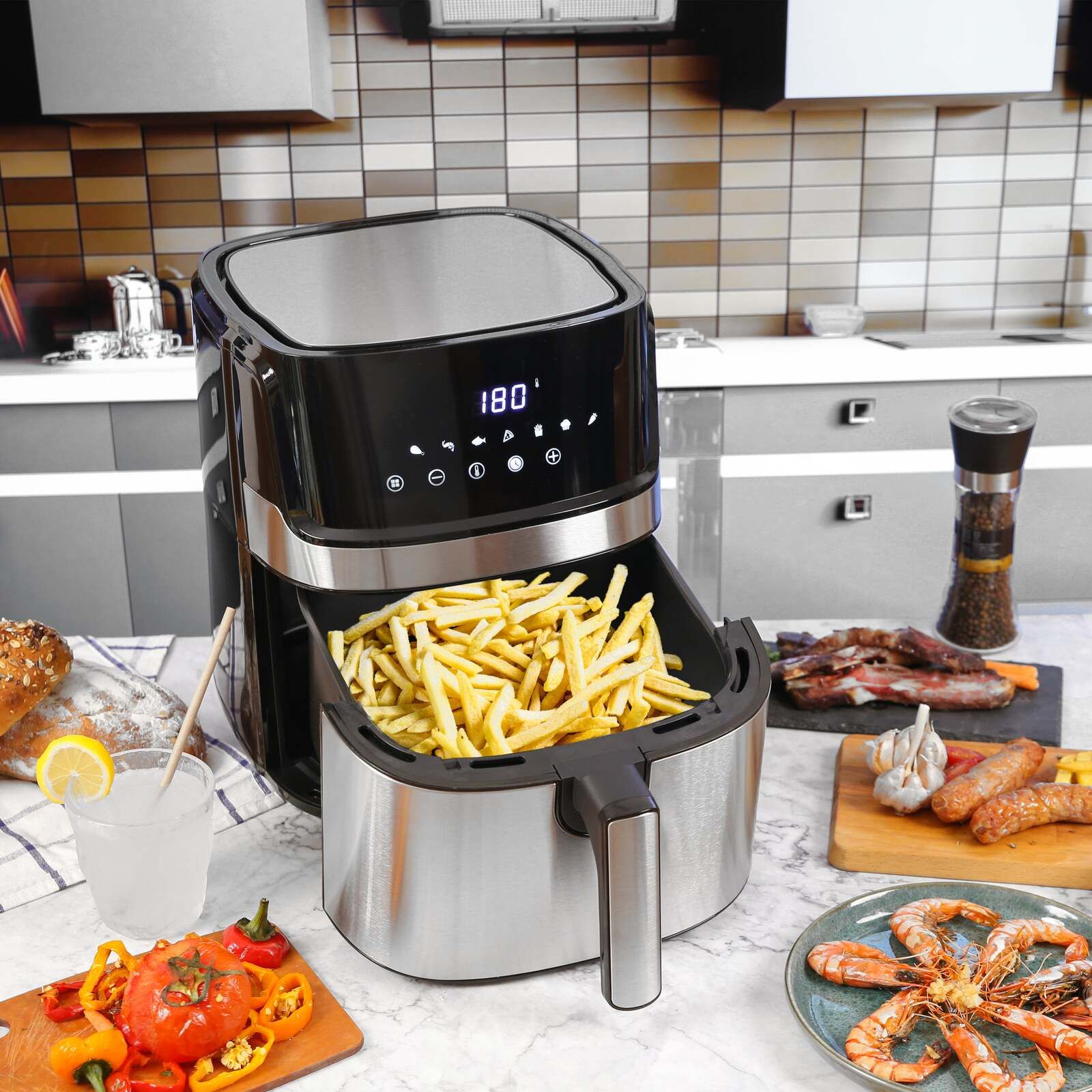 7L Digital Stainless Steel Air Fryer - Healthy Oil-Free Cooking for Family, Perfect for Roasting, Baking & Frying - Kitchen Appliance for Home Use