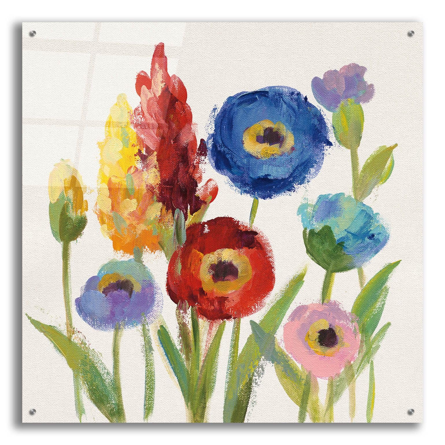 Wild Garden I by Silvia Vassileva - 36x36 Inch Modern Acrylic Glass Wall Art Painting - Vibrant Floral Home Decor for Living Room, Bedroom & Office