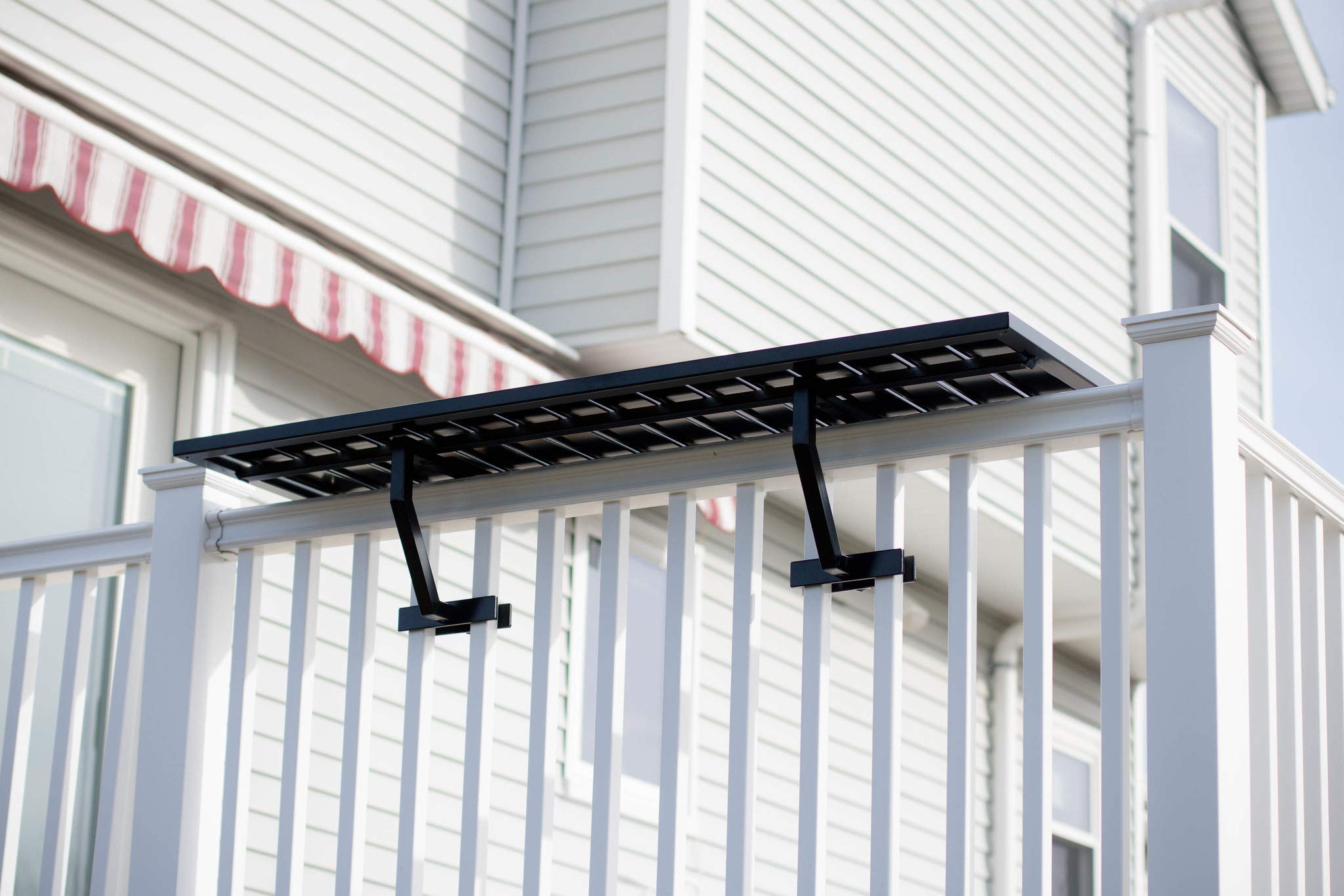 Black Aluminum Deck Rail Table - Sturdy Dining, Side or Bar Top Table with Easy Attach Bracket System for Patio, Deck & Outdoor Entertaining