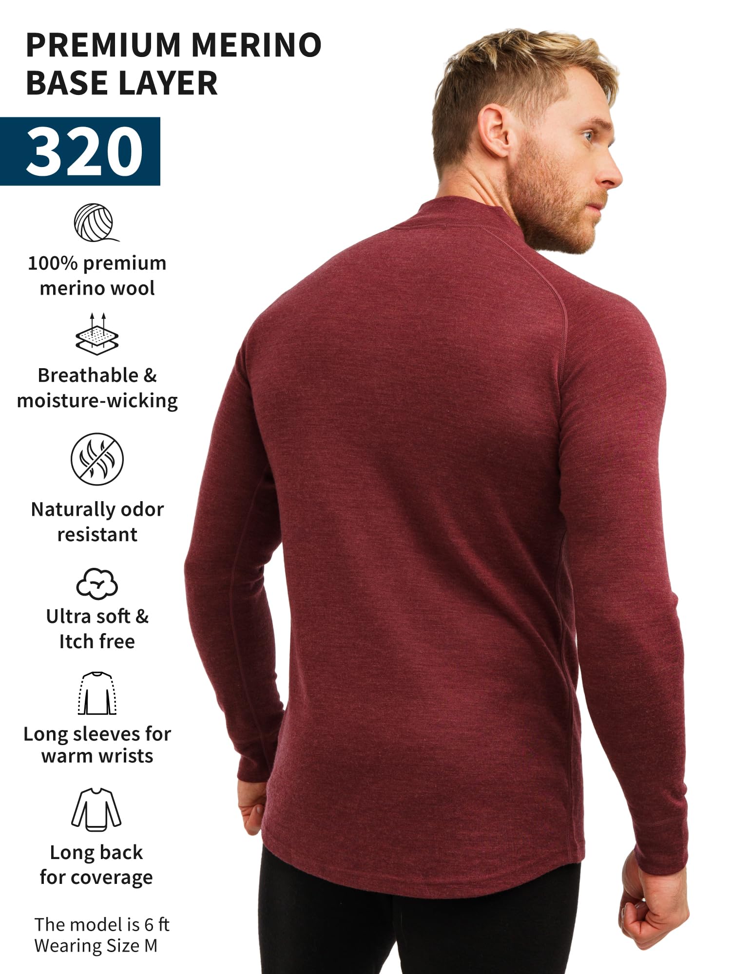 Men's Merino Wool Base Layer & Half Zip Sweater - Lightweight, Midweight & Heavyweight Options with Socks - Perfect for Hiking, Skiing & Winter Outdoor Activities