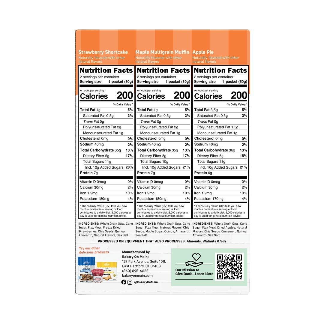 Bakery On Main Gluten-Free Instant Oatmeal Variety Pack - Vegan, Non-GMO, Quick Breakfast - 10.5oz (Pack of 1) - Perfect for Busy Mornings, Office Snacks & Healthy Lifestyle