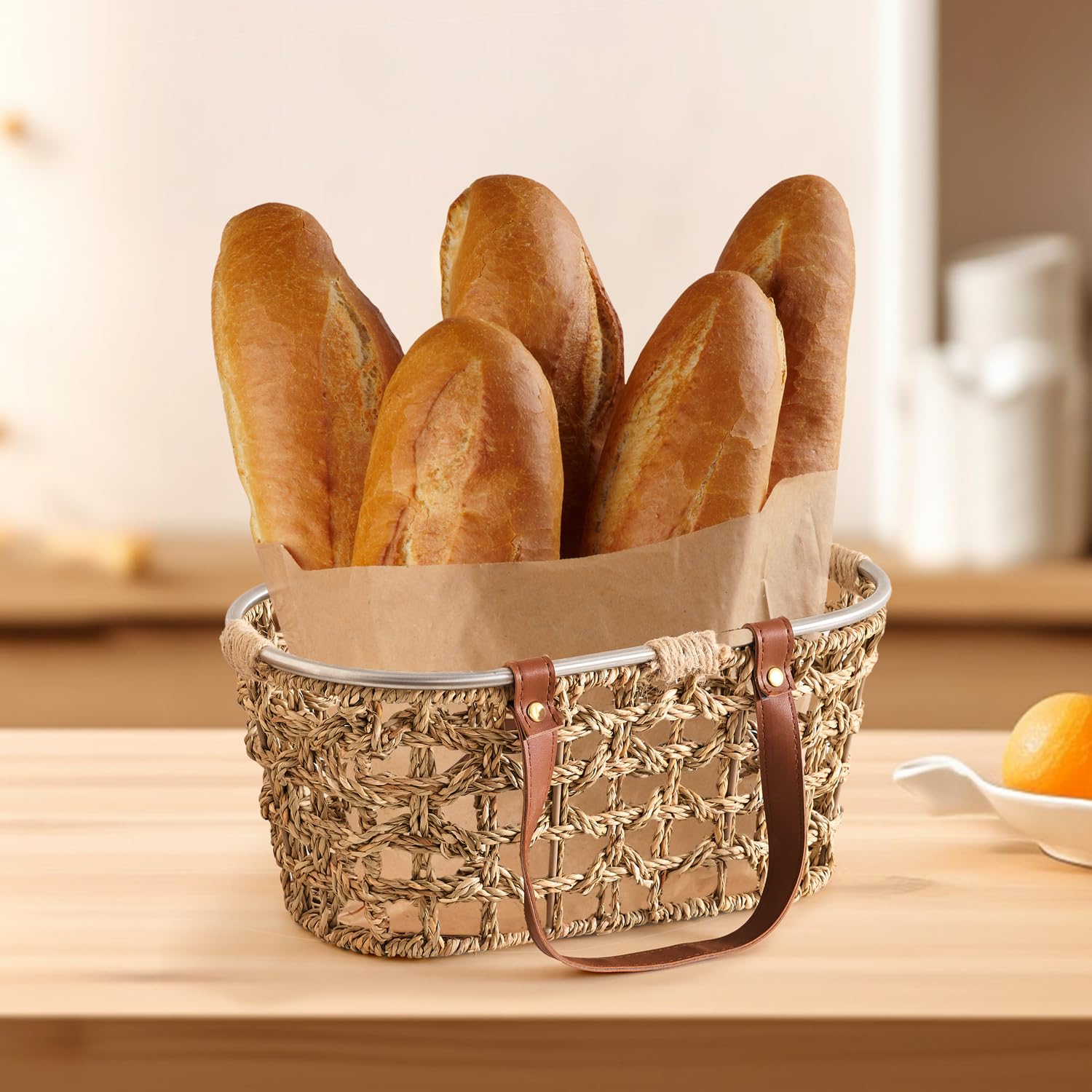 Handmade Wicker Egg Basket - Farmhouse Seagrass Oval Storage Basket with Handle for Collecting Fresh Eggs | Perfect for Chicken Coops, Easter Decor, Picnics, Harvest Display & Bread Storage