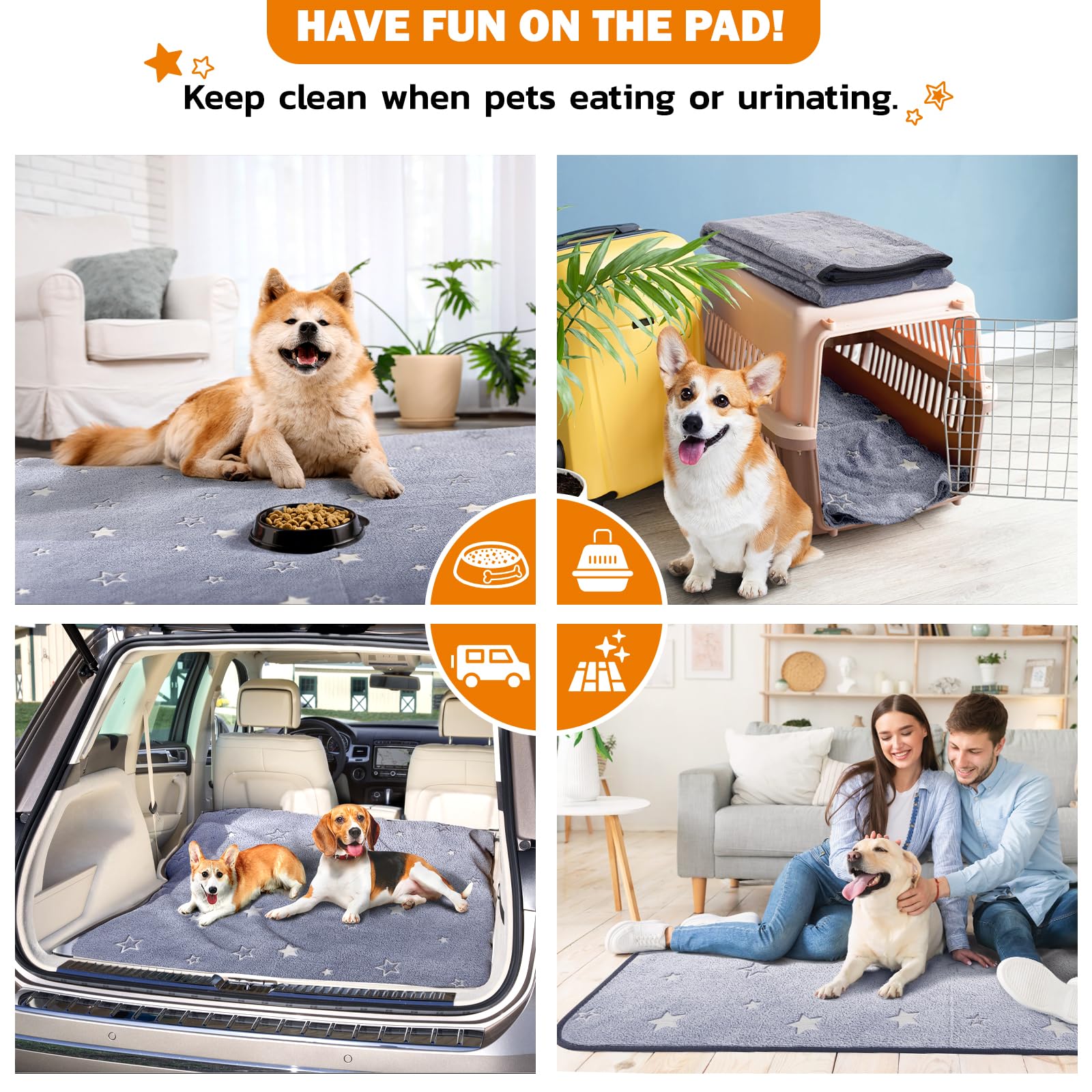 LOOBANI Washable & Reusable Dog Pee Pads - Non-Slip Puppy Training Pads for Playpen, Crate, Car - 48 x 48 Inch Grey (2 Pack) - Perfect for Housebreaking, Whelping & Travel Use