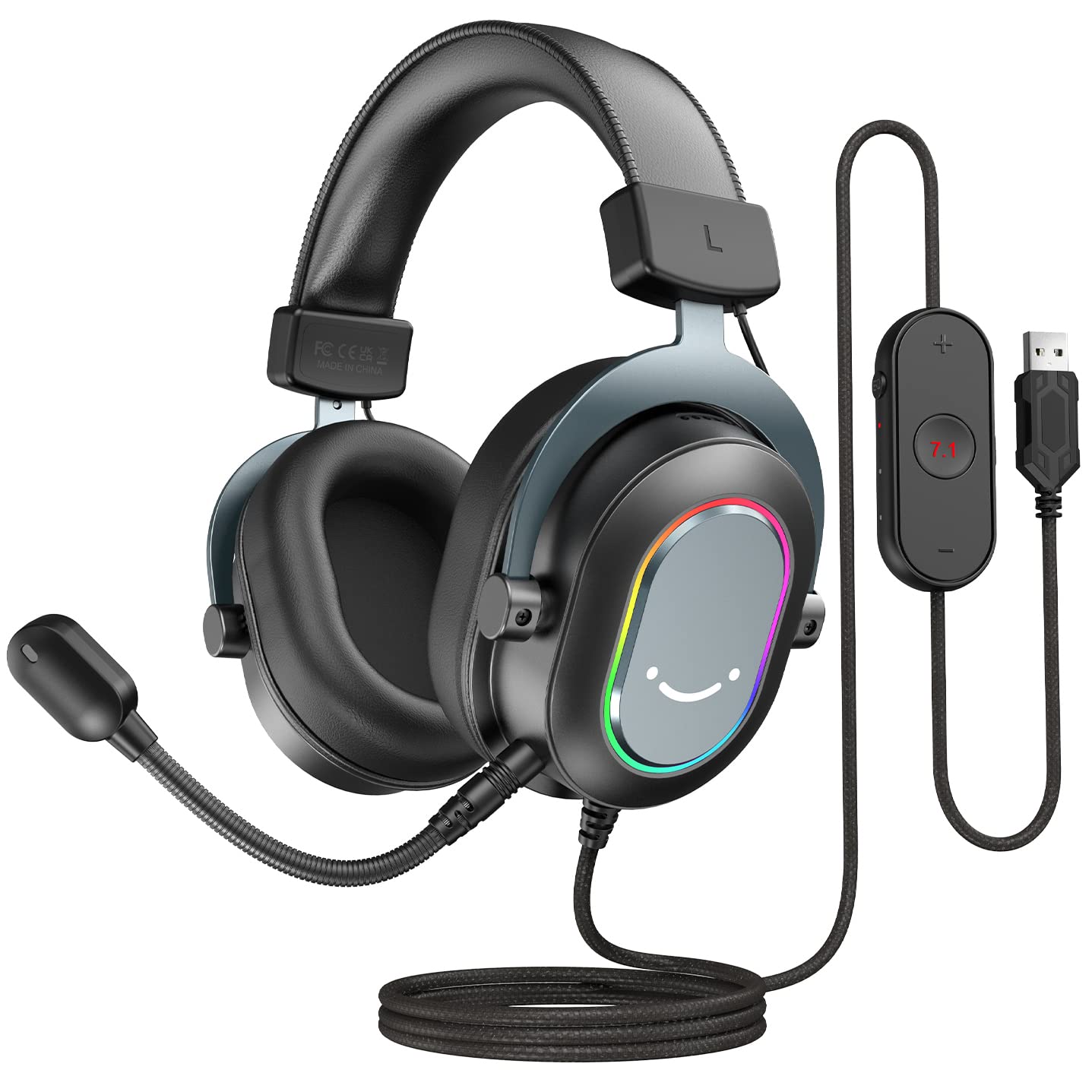 FIFINE Gaming Headset for PC PS4 PS5 - 7.1 Surround Sound Wired Headphones with Microphone, 3 EQ Modes, RGB Lighting & Soft Ear Cushions - Perfect for Gaming, Streaming & Online Meetings