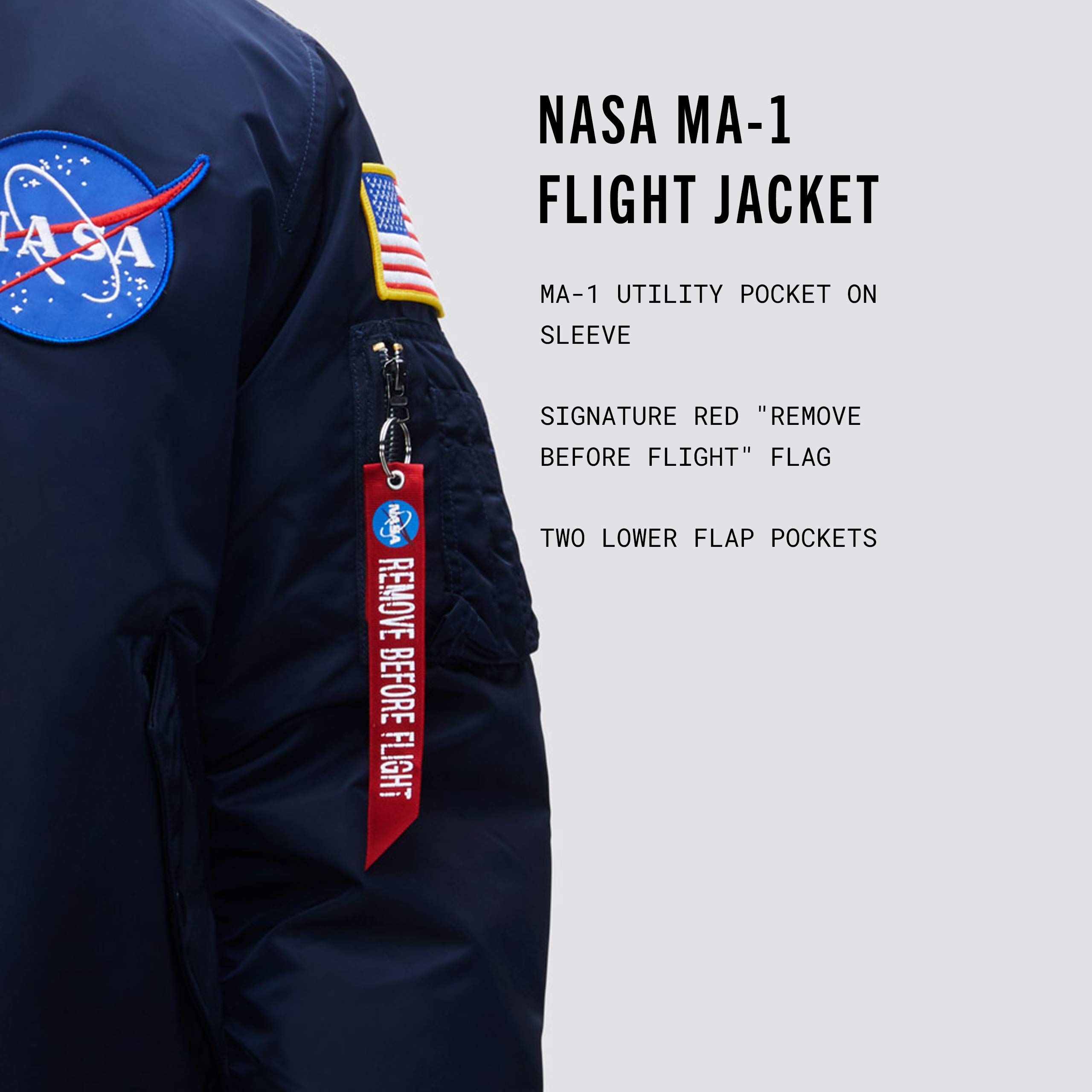Alpha Industries MA-1 NASA Bomber Flight Jacket - Men's Military Pilot Jacket for Aviation Enthusiasts | Perfect for Casual Wear, Outdoor Adventures & Aviation-Themed Events