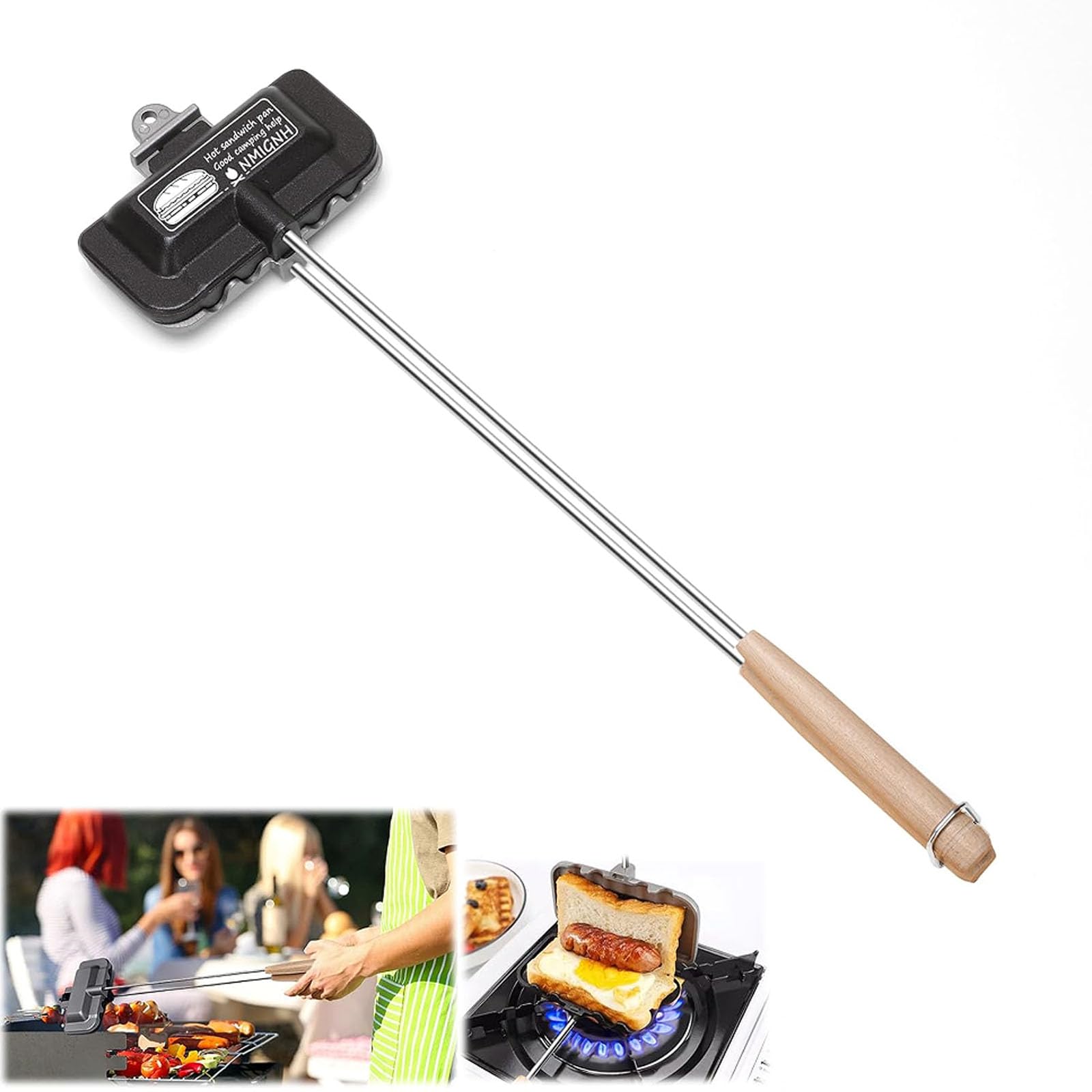 Hot Sandwich Maker - Double-Sided Nonstick Grill Pan for Breakfast, Hot Dogs & Camping | Long Handle Electric Toaster for Perfect Grilled Cheese, Panini & Quick Meals | Ideal for Home, Office & Outdoor Cooking