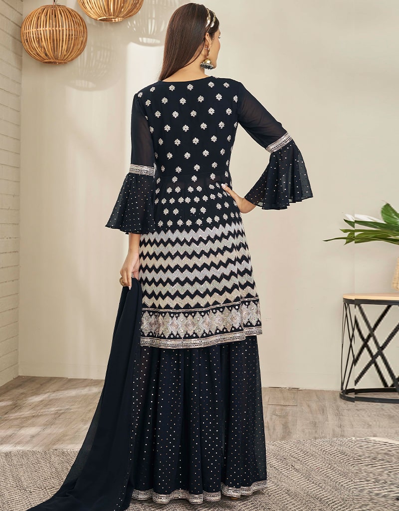 Elegant Black Georgette Lehenga Suit for Women - Traditional Indian Bridal Wear for Weddings & Festive Occasions