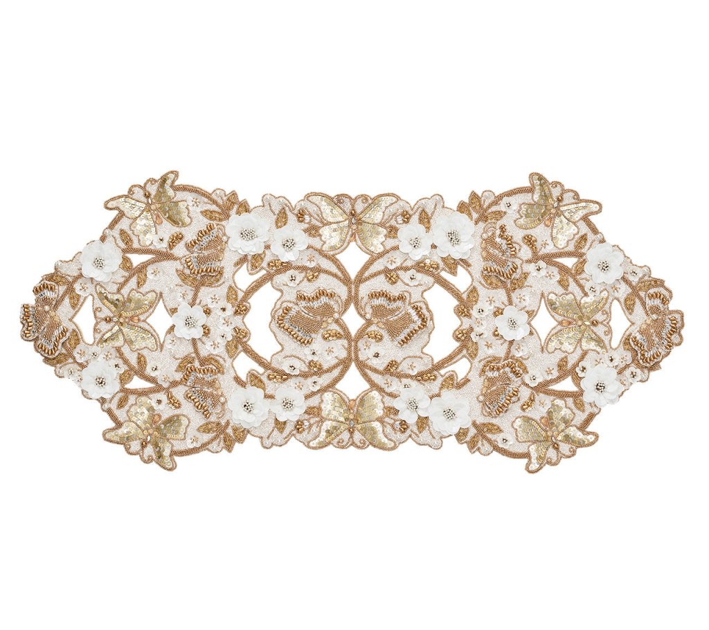 Ivory & Gold Papillon Runner - Elegant Non-Slip Area Rug for Living Room, Bedroom, or Hallway Decor