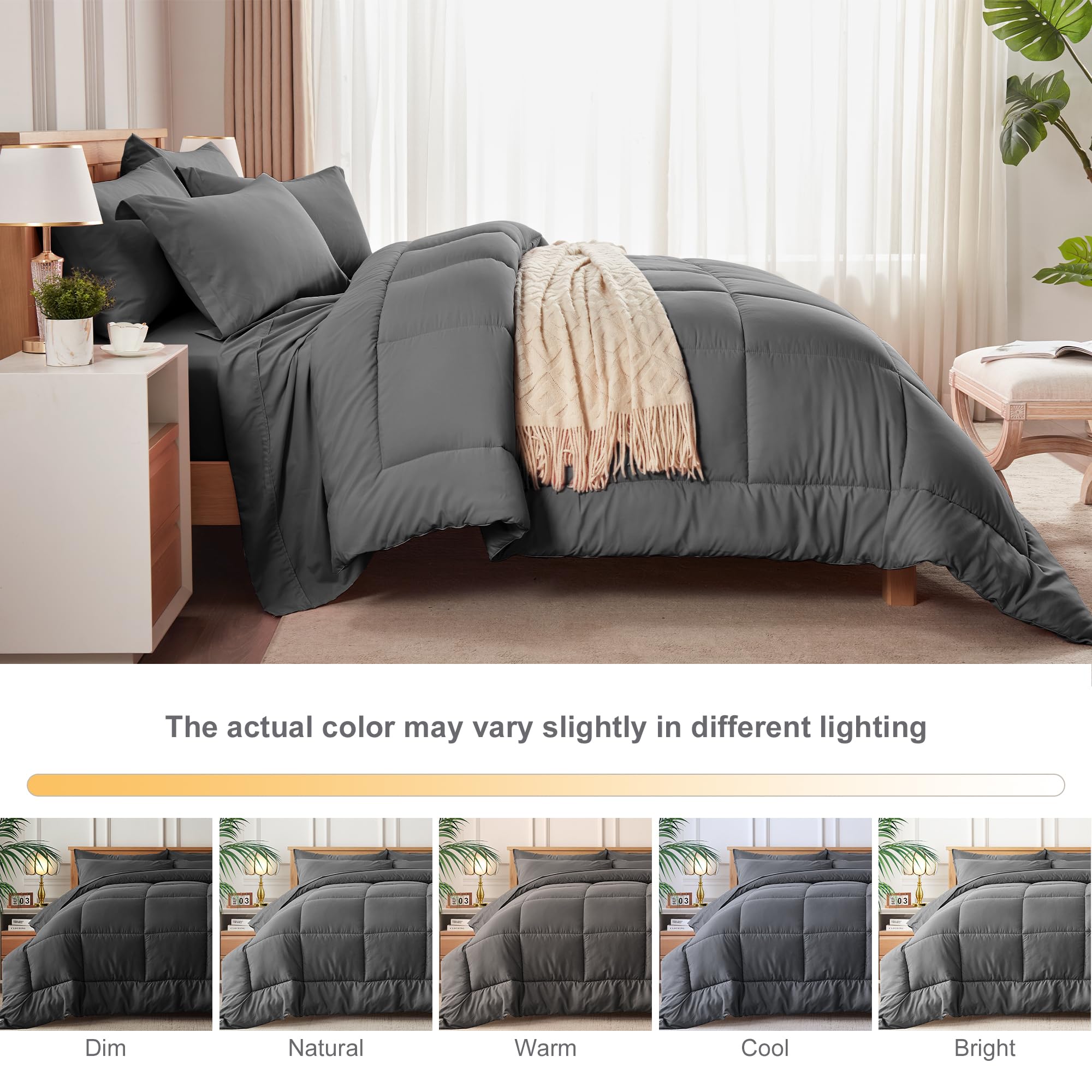 Newspin 5-Piece Twin Bed in a Bag Comforter Set - Dark Grey All Season Ultra Soft Bedding (Comforter, Flat Sheet, Fitted Sheet, 2 Pillowcases) for Kids, Teens & Guest Rooms | Perfect for Dorm, Apartment & Cozy Home Decor