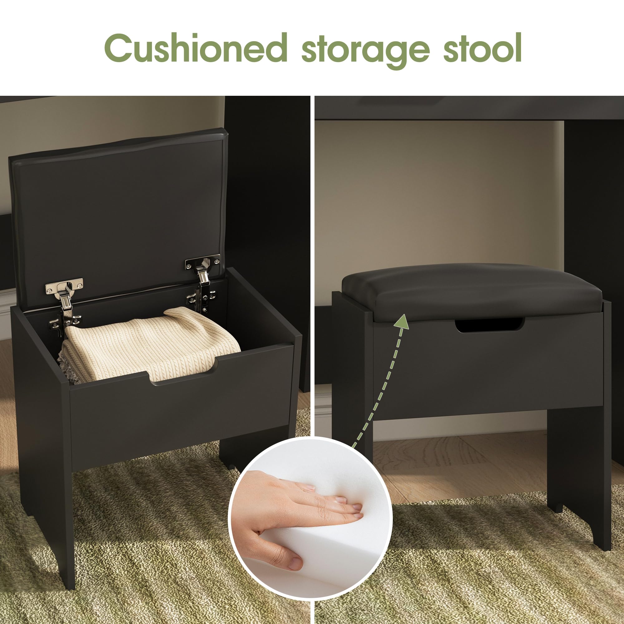 Vabches Makeup Vanity Table with LED Lighted Mirror & Power Outlet, Vanity Desk with Storage Drawers, 3 Lighting Modes & Adjustable Brightness, 31.45