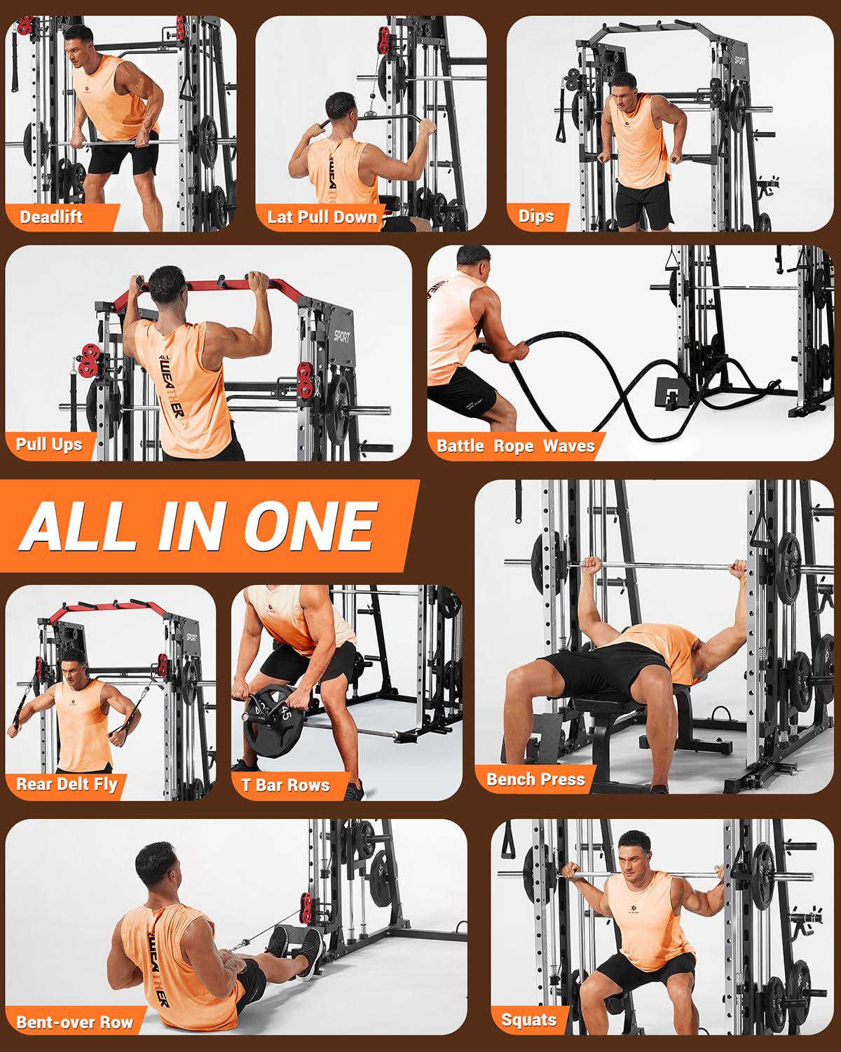 Smith Machine 2200LBS Power Cage Squat Rack with Smith Bar - Dual Cable Systems & Multiple Attachments for Home Gym Strength Training | Perfect for Weightlifting, Squats, Bench Press & Full-Body Workouts