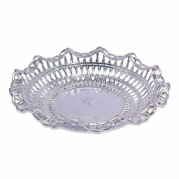 Stylish Floral Pattern Silver Coated Round Basket - Small Decorative Storage for Home, Office, or Gift Giving