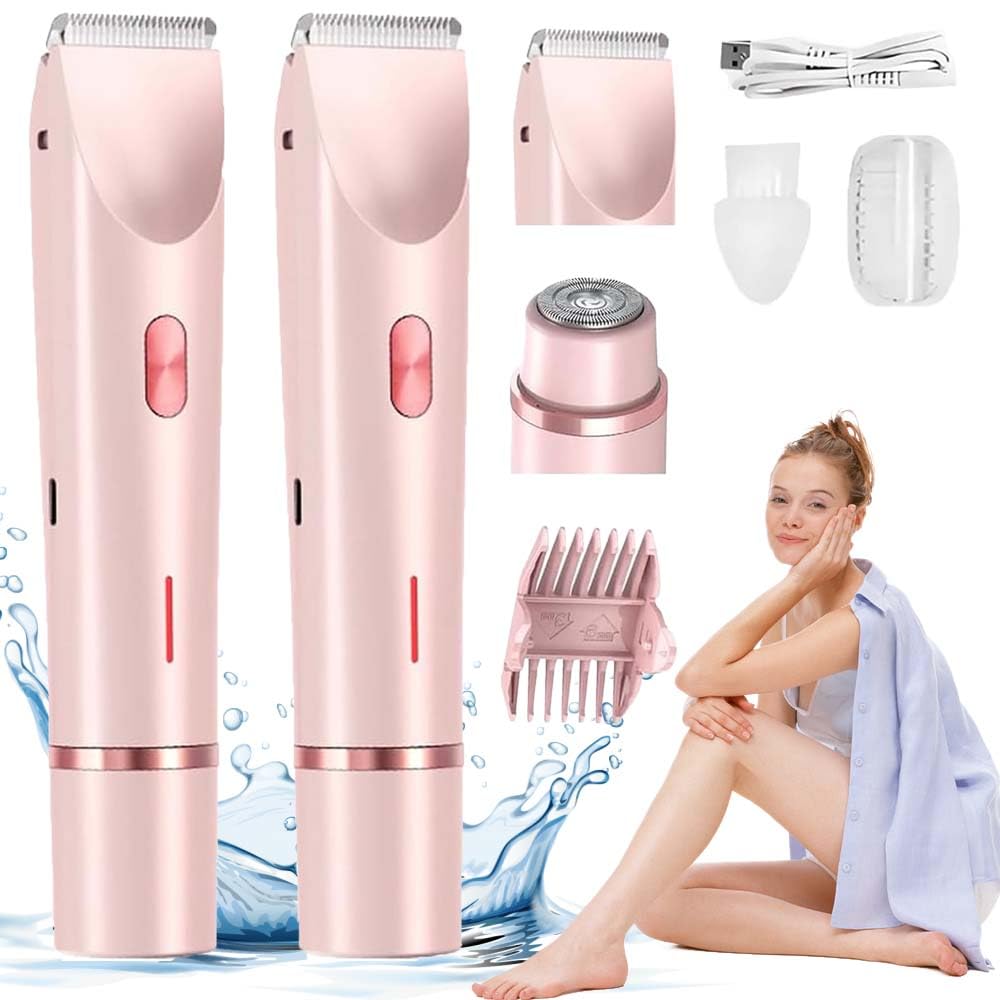 Silkbabe 2-in-1 Electric Lady Shaver & Bikini Trimmer - Waterproof Wet/Dry Use for Face, Body & Bikini Area - Portable Women's Hair Remover (Pink) - Perfect for Travel, Gym & Quick Touch-Ups