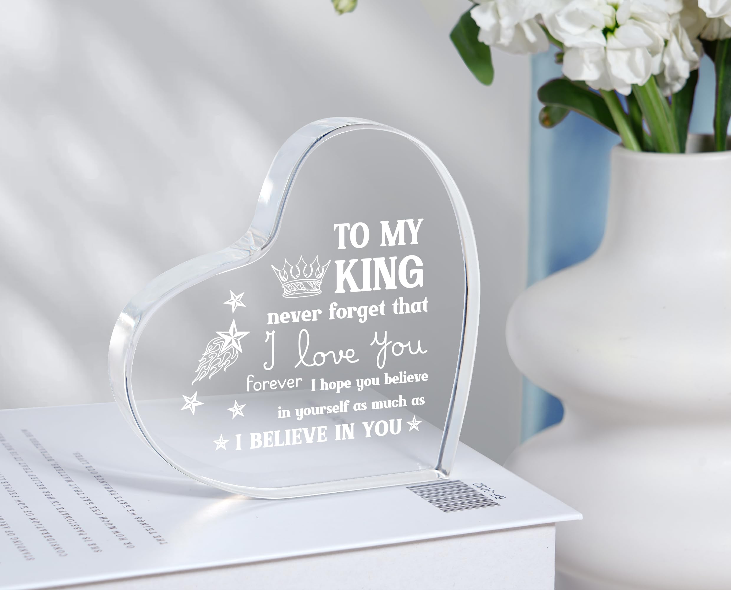 Personalized Heart Shaped Acrylic Photo Block - Romantic Anniversary & Birthday Gift for Husband, Boyfriend - Valentine's Day, Christmas Present - Perfect for Home Decor, Office Desk & Couples Keepsake