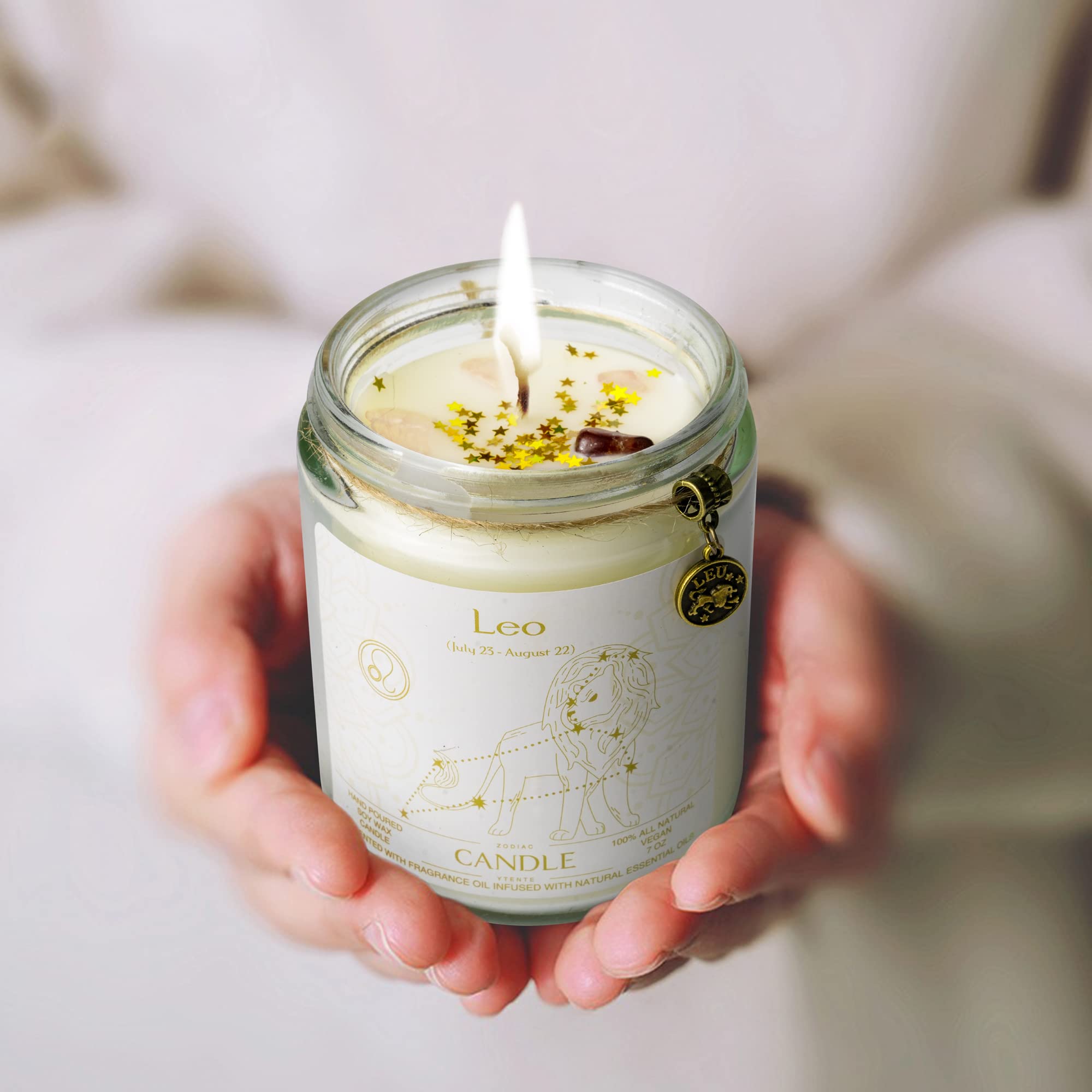Leo Zodiac Crystal Candles - Astrology Gifts for Women, Scented Soy Wax Candle in Glass Jar for Birthday, Sister & Zodiac Sign Lovers | Perfect for Meditation, Home Decor & Relaxation Gifts