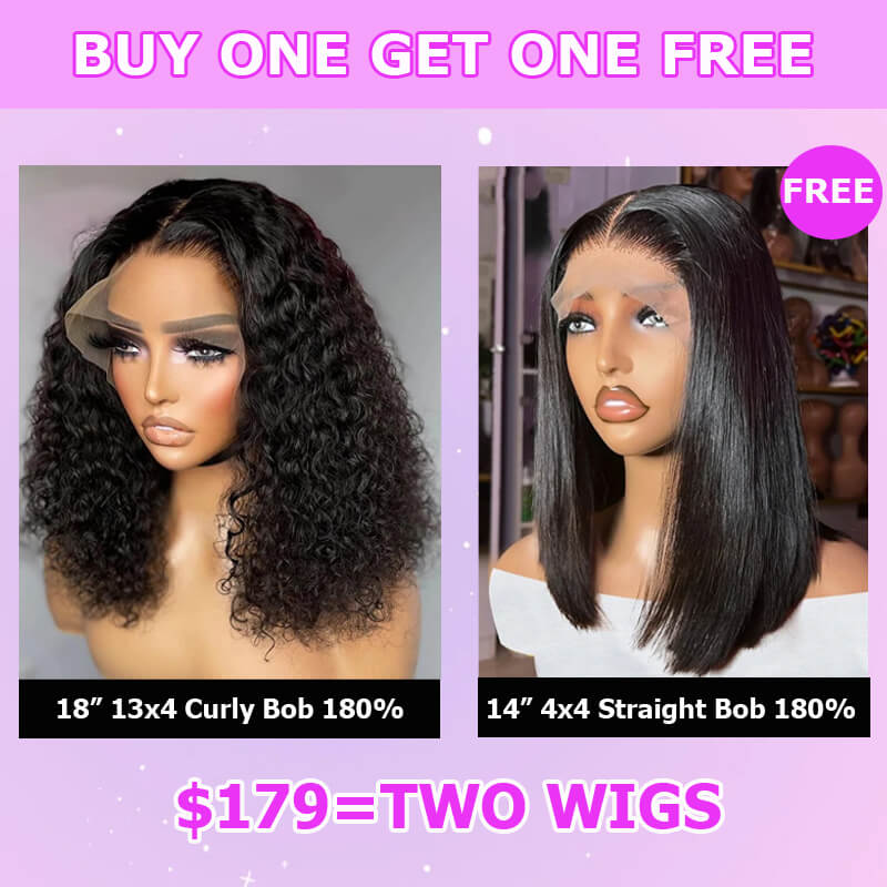 18inch 13x4 Lace Frontal Curly Bob Wig & 14inch Straight 4x4 Bob Wig Set - 180% Density Human Hair Wigs Bundle Deal | Perfect for Daily Wear, Cosplay, and Special Occasions