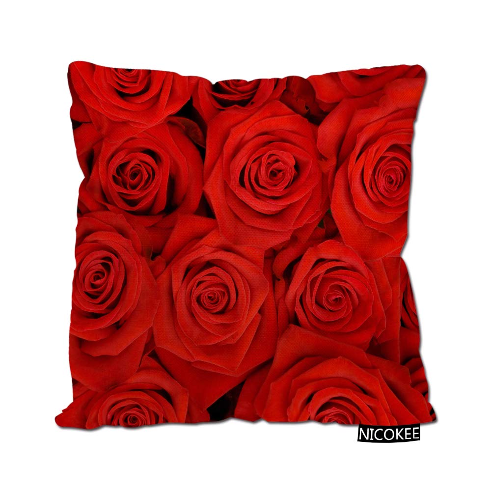 Premium Cotton Linen Pillow Covers 18x18 Inches - Elegant Red Rose Design Throw Pillow Cases for Sofa, Couch & Bed Decor | Soft & Breathable Home Accent for Living Room, Bedroom & Dorm