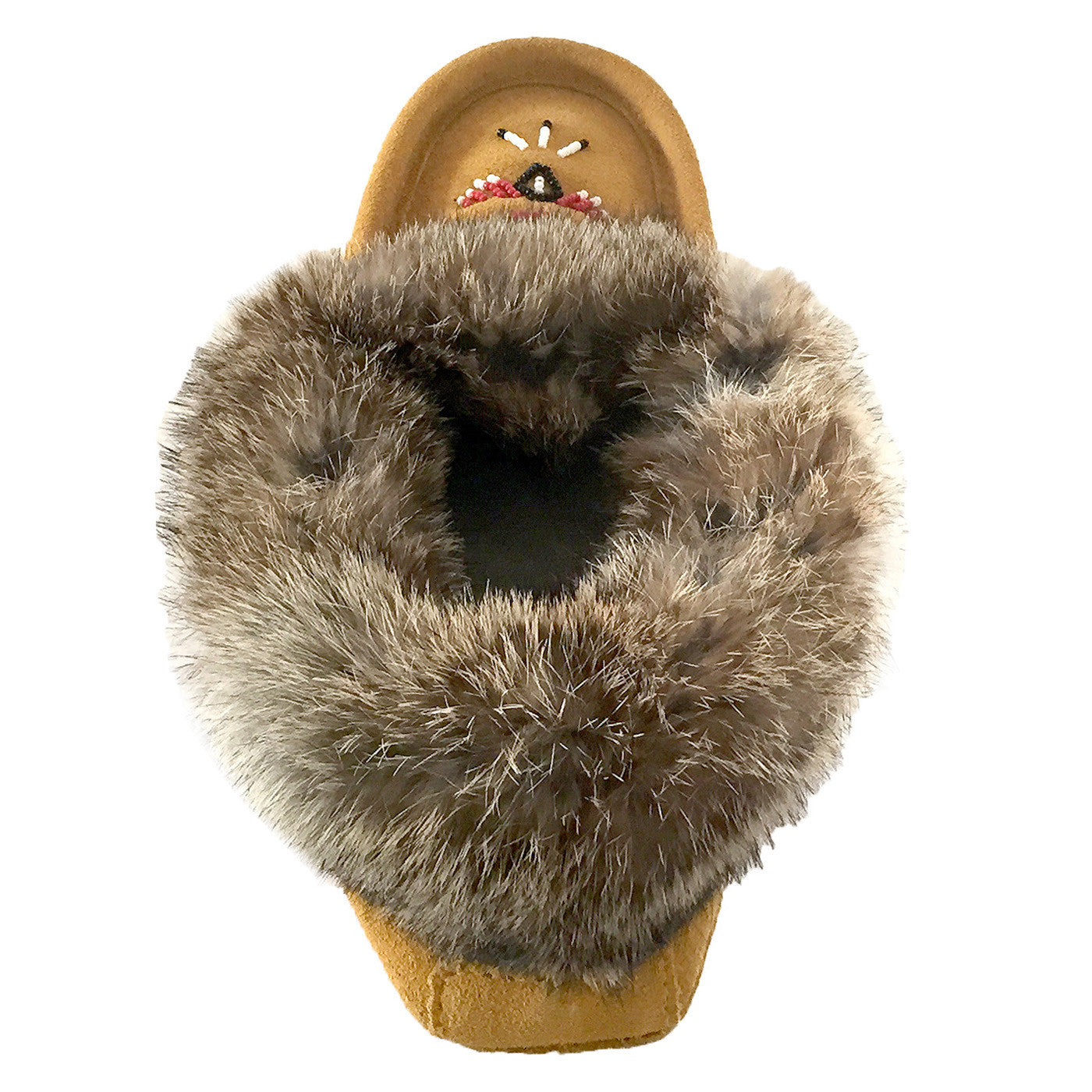Women's Soft Rabbit Fur Thunderbird Beaded Moccasins - Comfortable Native American Style Slippers for Winter Indoor/Outdoor Wear