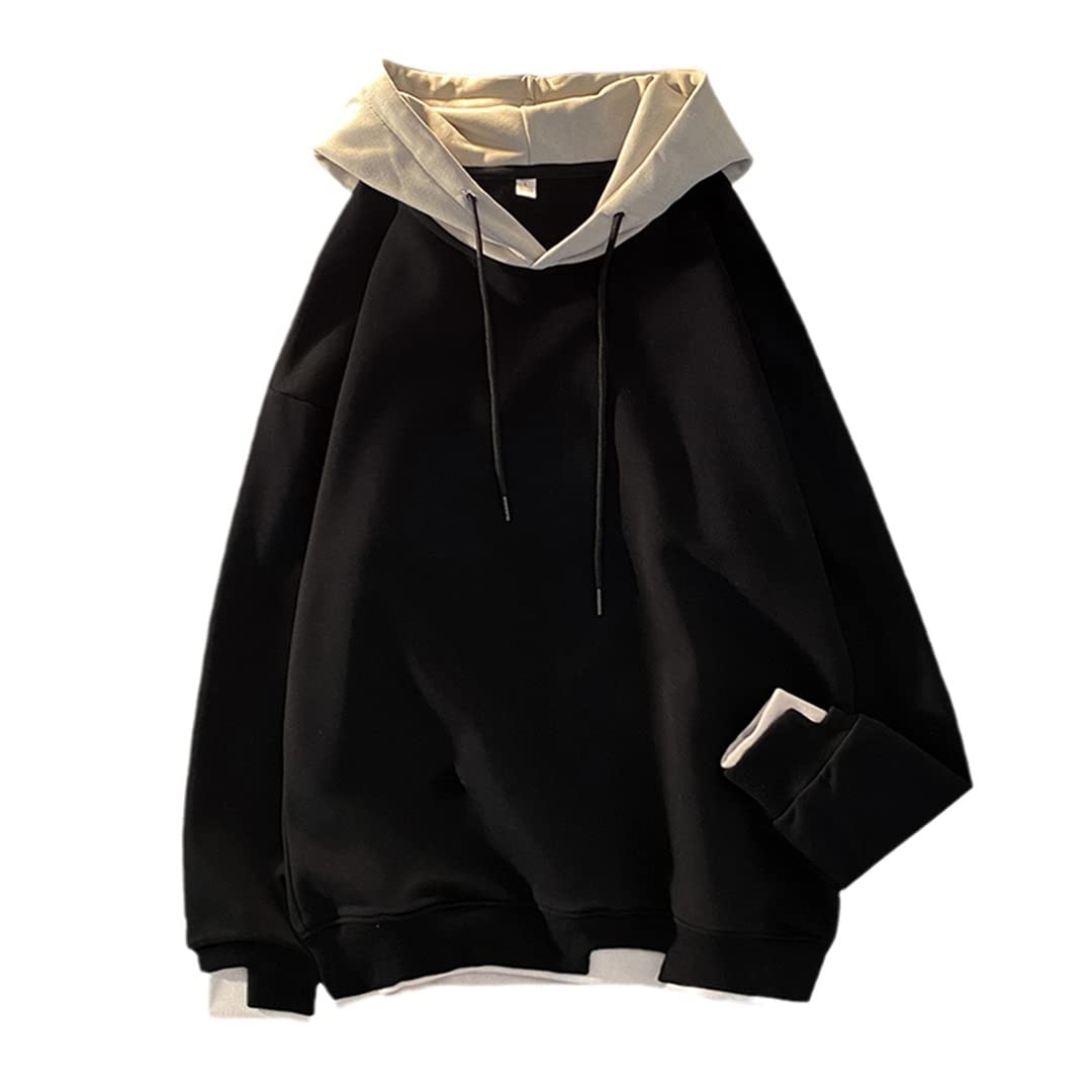 Men's Autumn Solid Color Casual Hooded Sweatshirt - Oversized Streetwear Hoodie with Patchwork Design | Perfect for Fall Layering, Outdoor Activities & Urban Fashion
