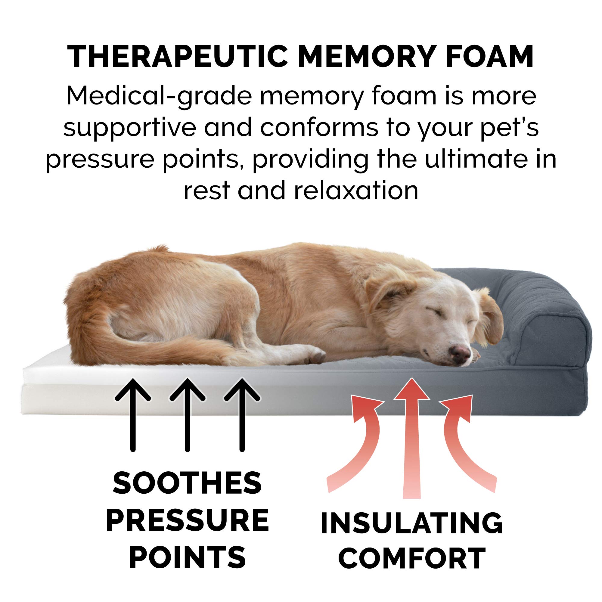 **Furhaven Orthopedic Memory Foam Dog Bed for Large Dogs up to 95 lbs - XL Jumbo Size with Removable Bolsters & Machine Washable Cover - Quilted Sofa Design in Iron Gray - Perfect for Living Room, Bedroom, or Pet-Friendly Spaces**