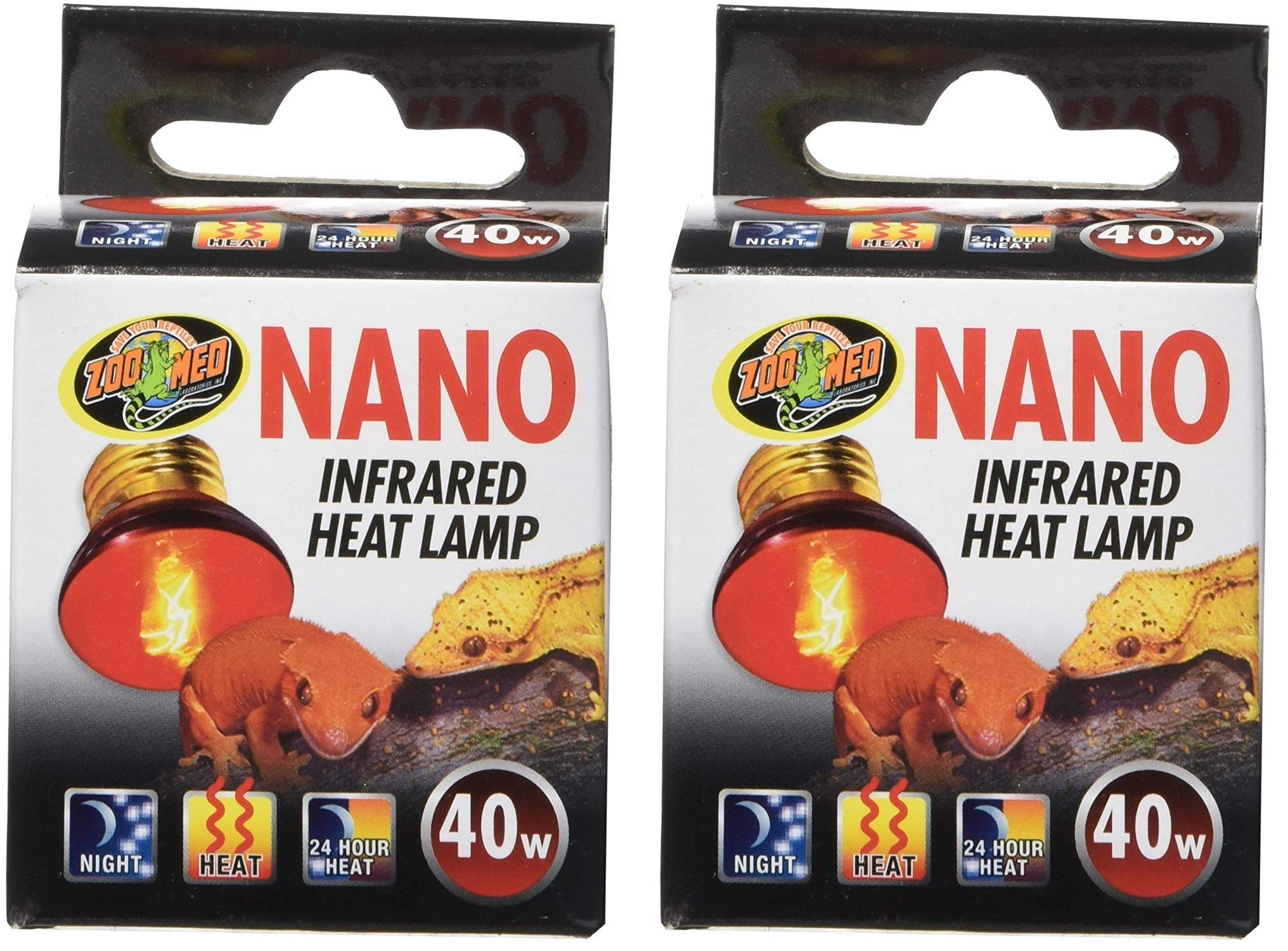 Zoo Med 2 Pack of 40W Nano Infrared Heat Lamps for Reptiles - Perfect for Terrariums, Small Animal Cages & Pet Habitat Heating