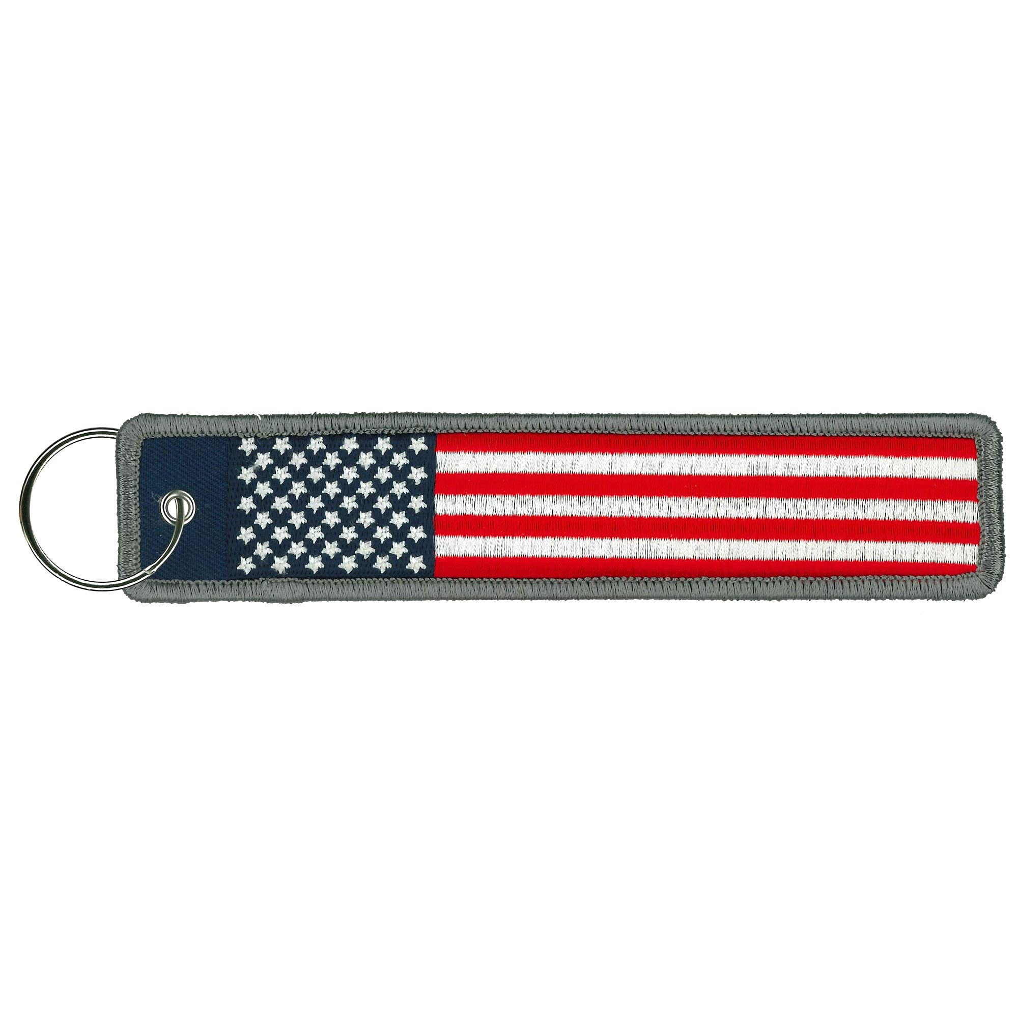 USA Flag Keychain - Double Sided Embroidered Rayon Biker FOB Keychain 1.25