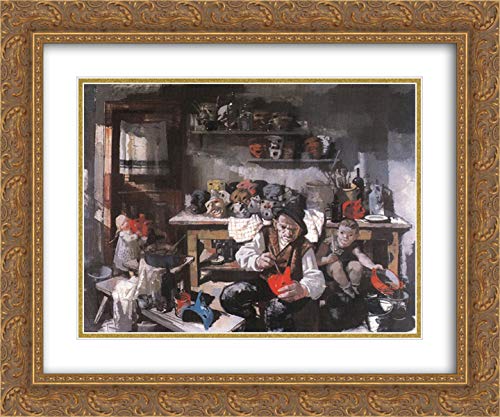 Vilmos Aba Novak The Mask Maker - 24x20 Gold Ornate Frame with Double Matted Museum Art Print - Perfect for Living Room, Bedroom & Office Wall Decor