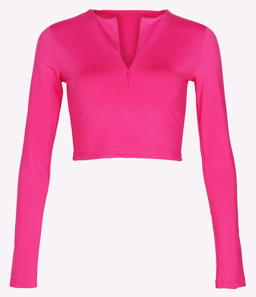 Artfish Women's Long Sleeve Quarter Zip Fleece Lined Crop Top - Soft V-Neck Fitted Shirt for Winter, Yoga, Running & Casual Outfits
