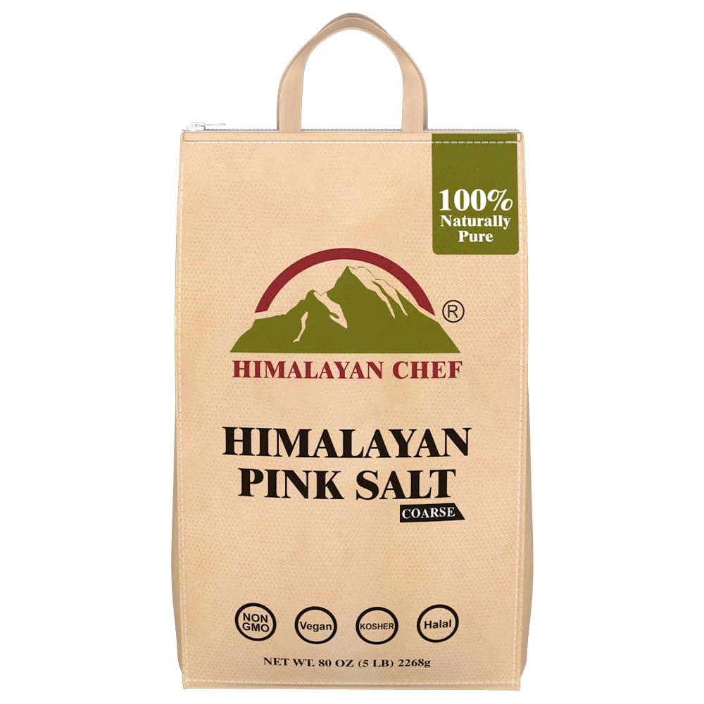 Himalayan Pink Salt Coarse Grain - 5lb Bulk Bag (80oz) for Salt Grinder Refill - 100% Natural, Non-GMO, Vegan, Halal & Kosher Certified - Perfect for Cooking, Seasoning & Gourmet Dishes
