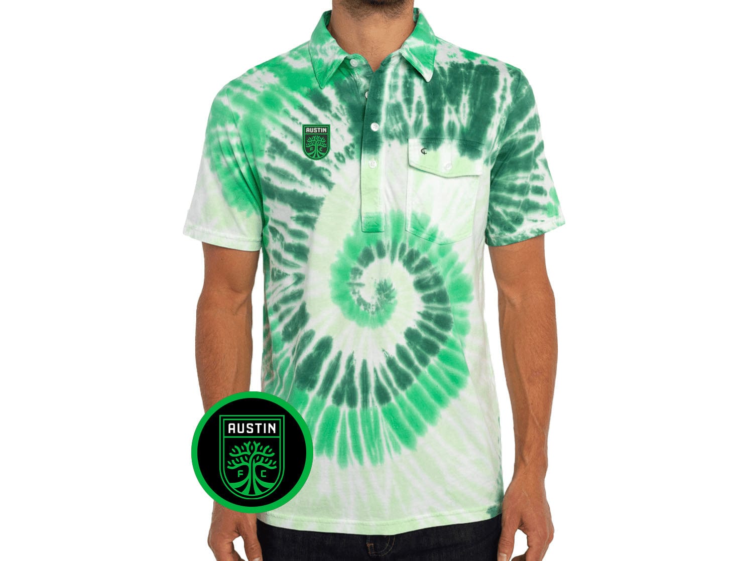 Austin FC Classic Players Shirt with Badge - Verde Tie Dye Soccer Jersey for Men | Perfect for Match Day, Fan Events & Casual Wear