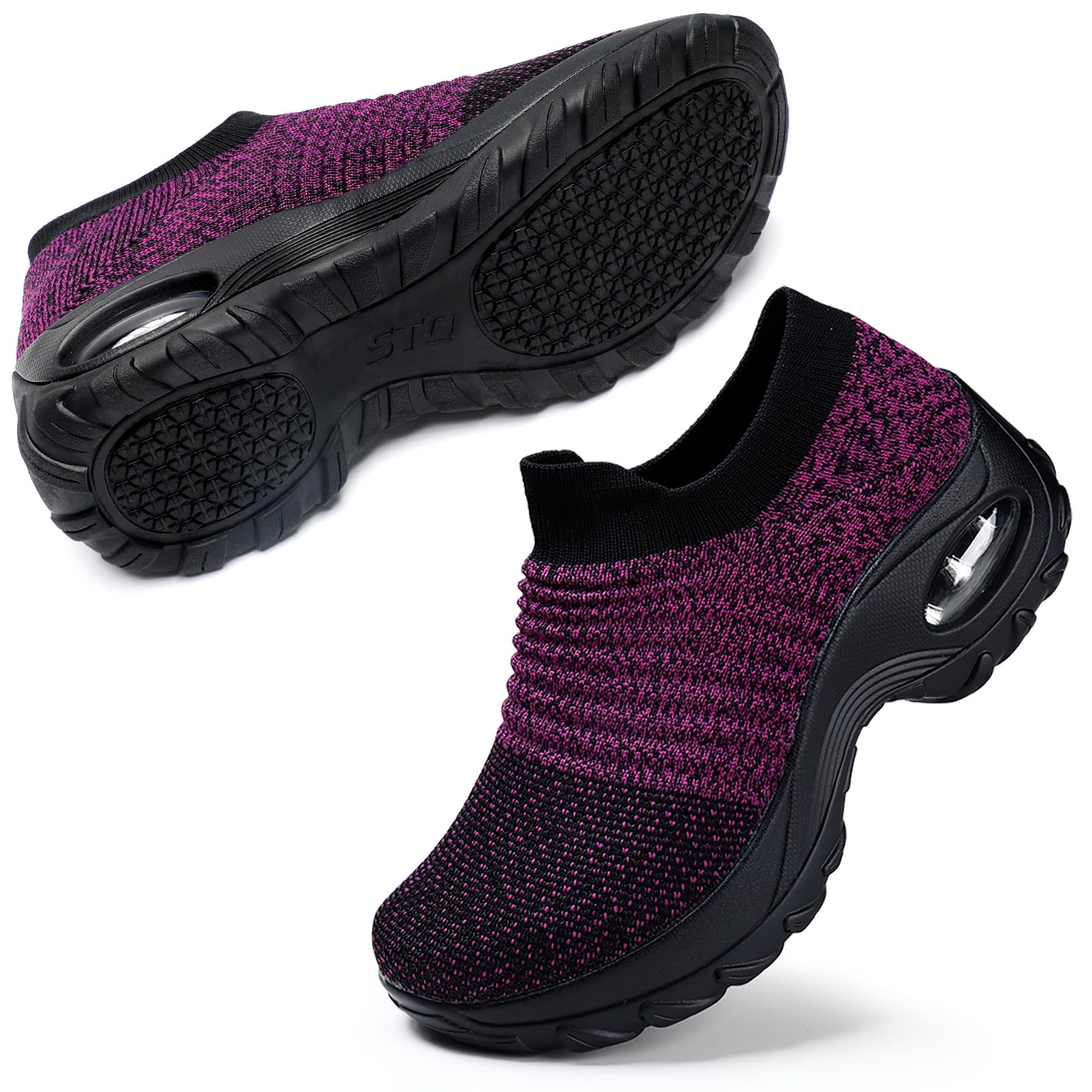 STQ Women's Slip-On Walking Shoes - Breathable Non-Slip Work Sneakers with Air Cushion & Arch Support - Comfortable Orthopedic Shoes for Nurses, Waitresses & All-Day Wear