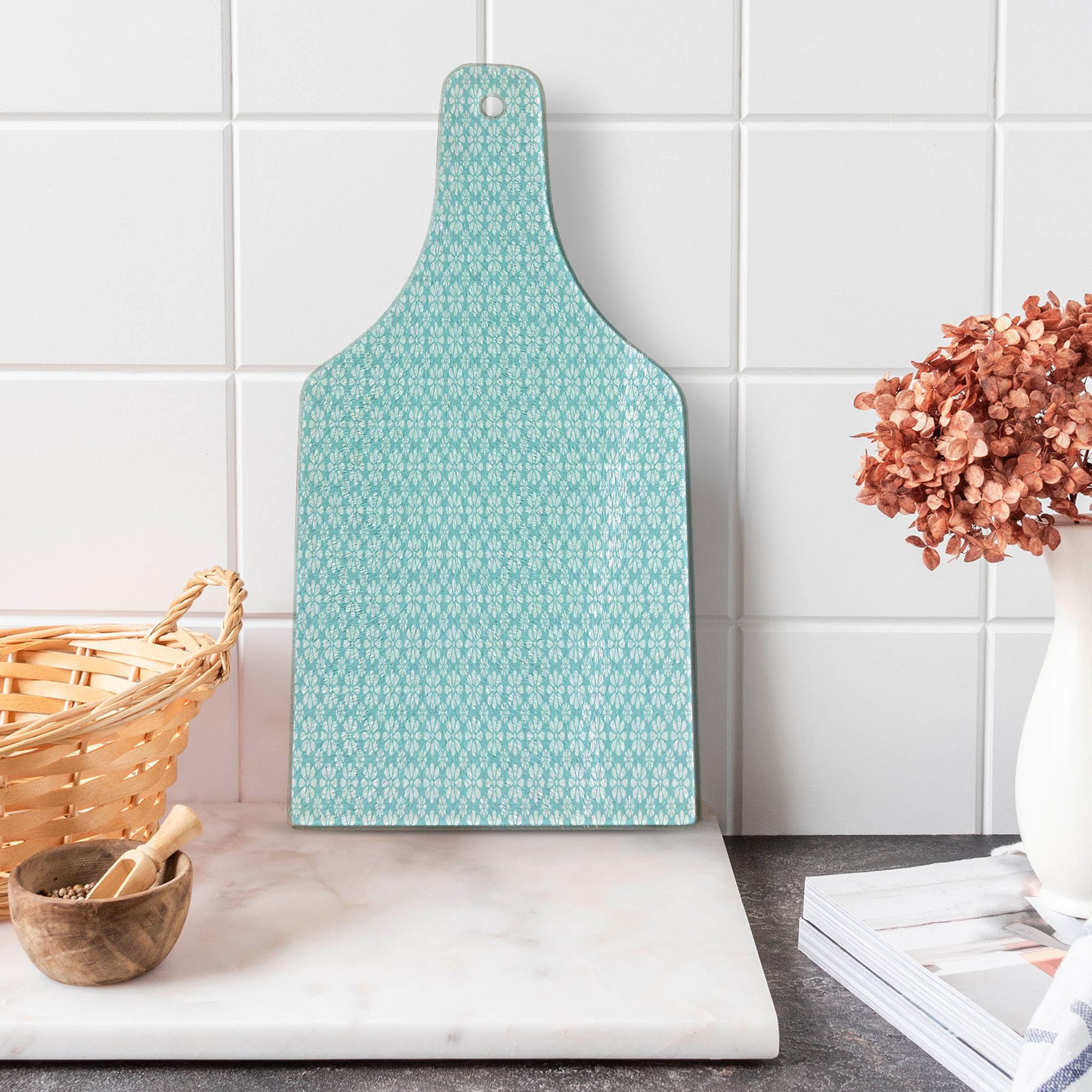 Ambesonne Galaxy Tempered Glass Cutting Board - Milky Way Starry Sky Design, Cosmic Universe Astronomy Theme, Decorative Serving Board for Kitchen & Dining - Wine Bottle Shape in Pale Blue & White - Perfect for Entertaining, Cheese Platters & Wine Pairings