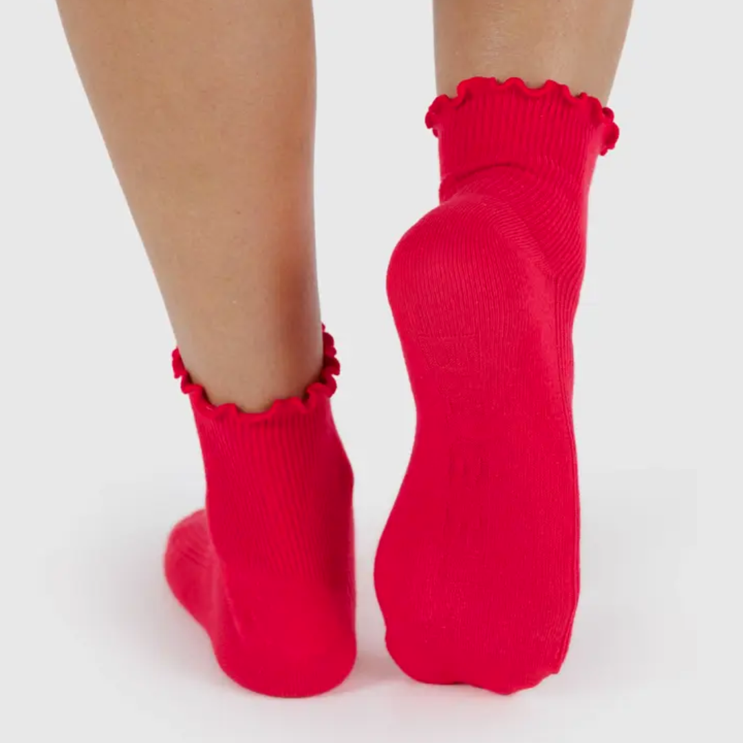 BAGGU Lettuce Edge Socks Set of 2 - Soft & Comfortable Women's Ankle Socks in Lavender & Red | Perfect for Yoga, Running & Everyday Wear