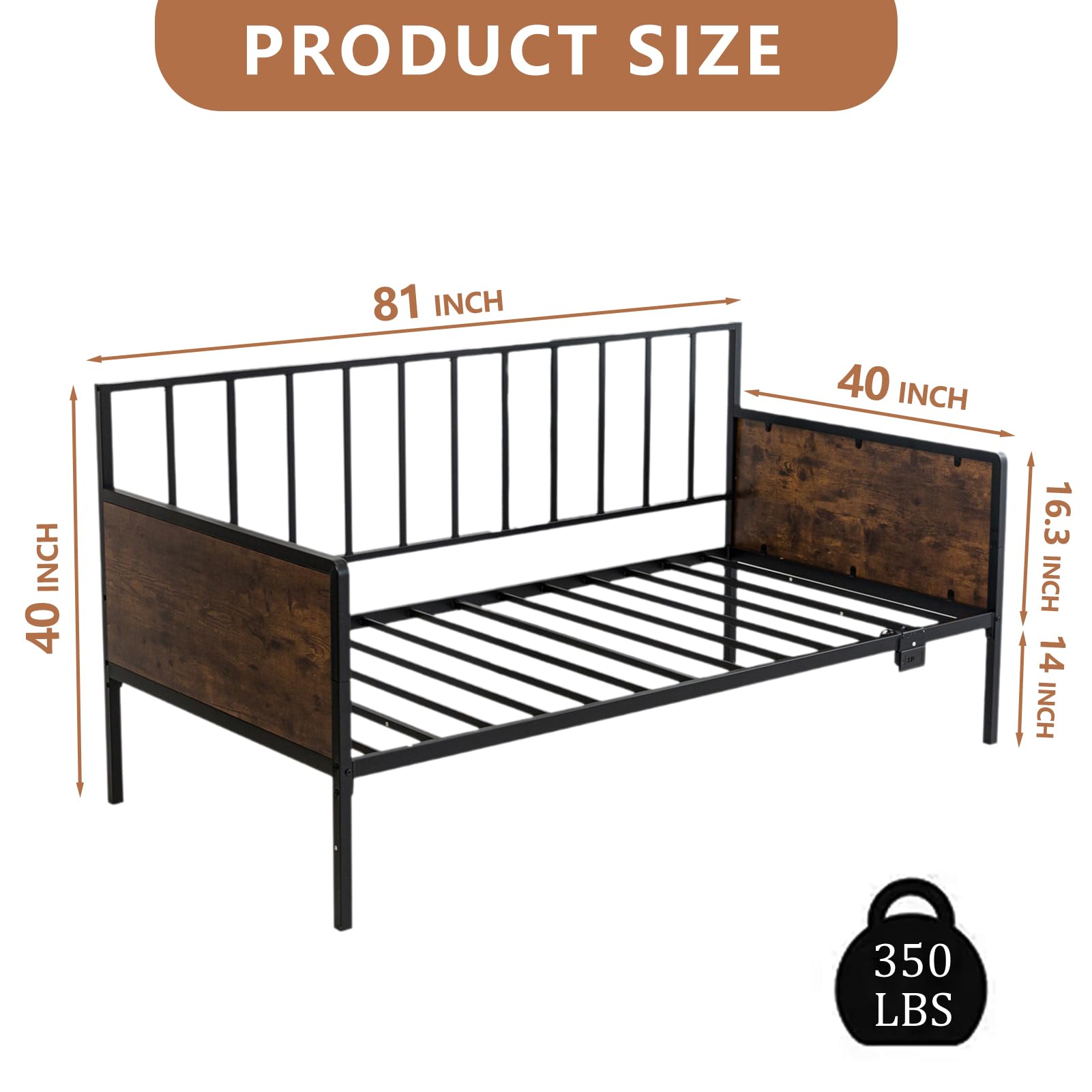MAXYOYO Farmhouse Metal Daybed with USB Charging Station & LED Lights - Sturdy Day Bed Frame for Living Room, Guest Room, or Dorm - Perfect for Relaxing, Napping & Stylish Home Decor