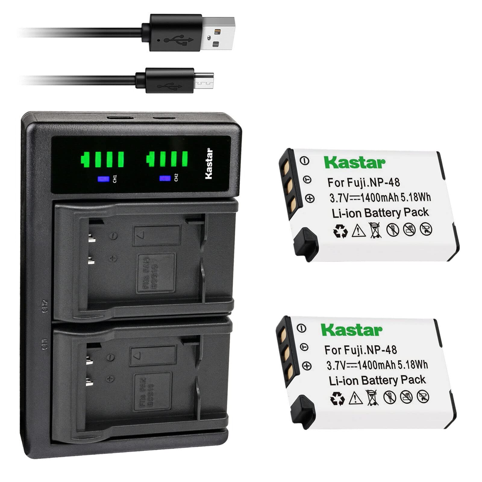 Kastar 2-Pack NP-48 Replacement Battery & LTD2 USB Charger for Fujifilm XQ1/XQ2 Digital Cameras | Compatible with Fujifilm NP-48 FNP-48 NP48 FNP48 | Perfect for Travel Photography & Vlogging