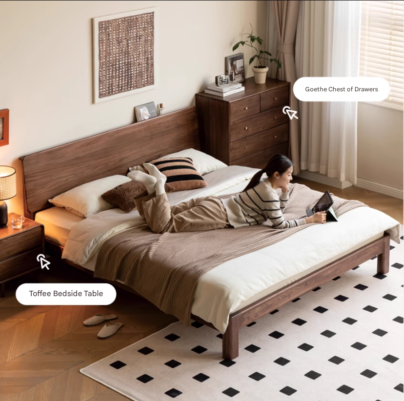 Premium Black Walnut Solid Wood Bed Frame - Queen Size, Handcrafted Hardwood Bed with Sturdy Support - Perfect for Master Bedroom, Guest Room & Farmhouse Decor