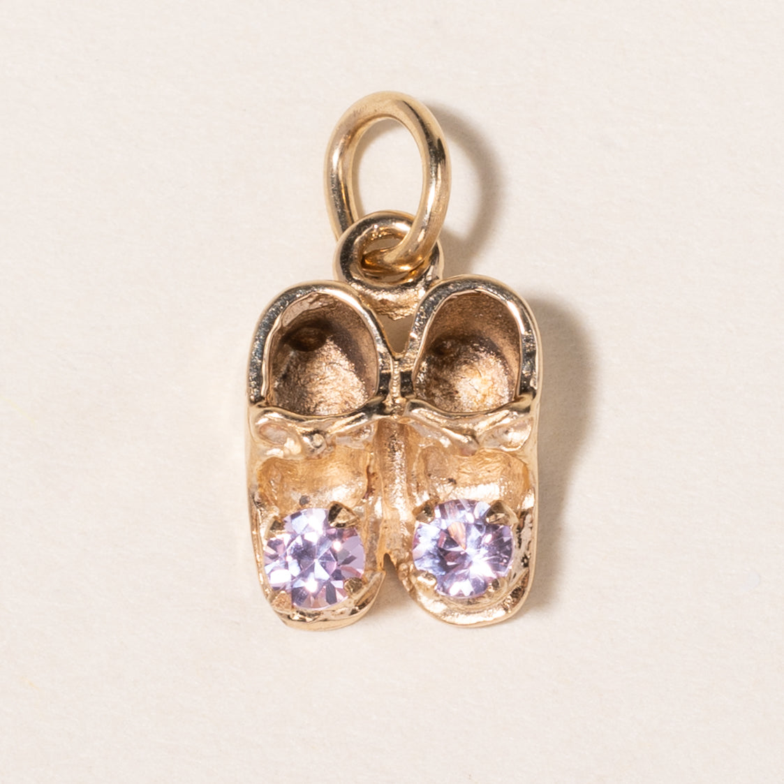 10K Yellow Gold Pink Sapphire Baby Shoes Charm | 0.20ctw | Perfect for Baby Shower Gifts, Christening Keepsakes & Newborn Jewelry