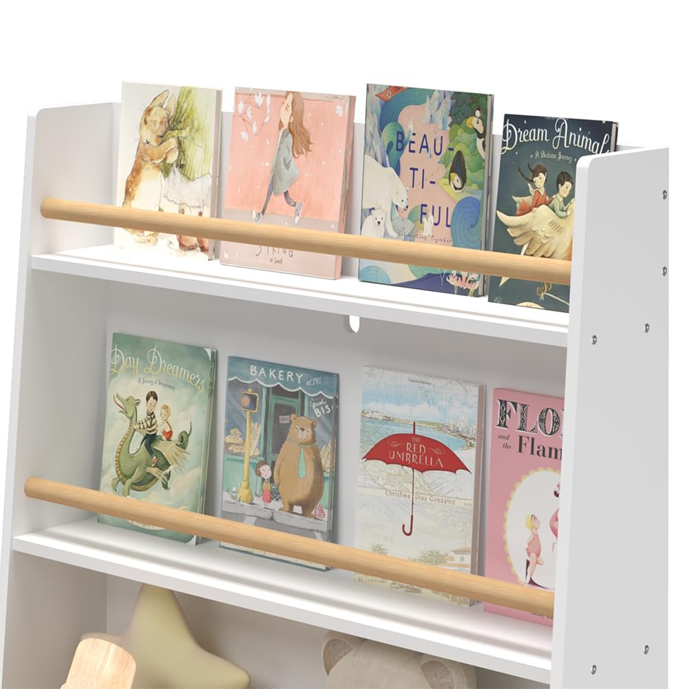 **CuisinSmart 3-Tier Wooden Kids Bookshelf & Toy Organizer with Legs – Sturdy Children's Bookcase for Bedroom, Playroom, Nursery & Classroom – White (Perfect for Organizing Books, Toys & Learning Supplies)**