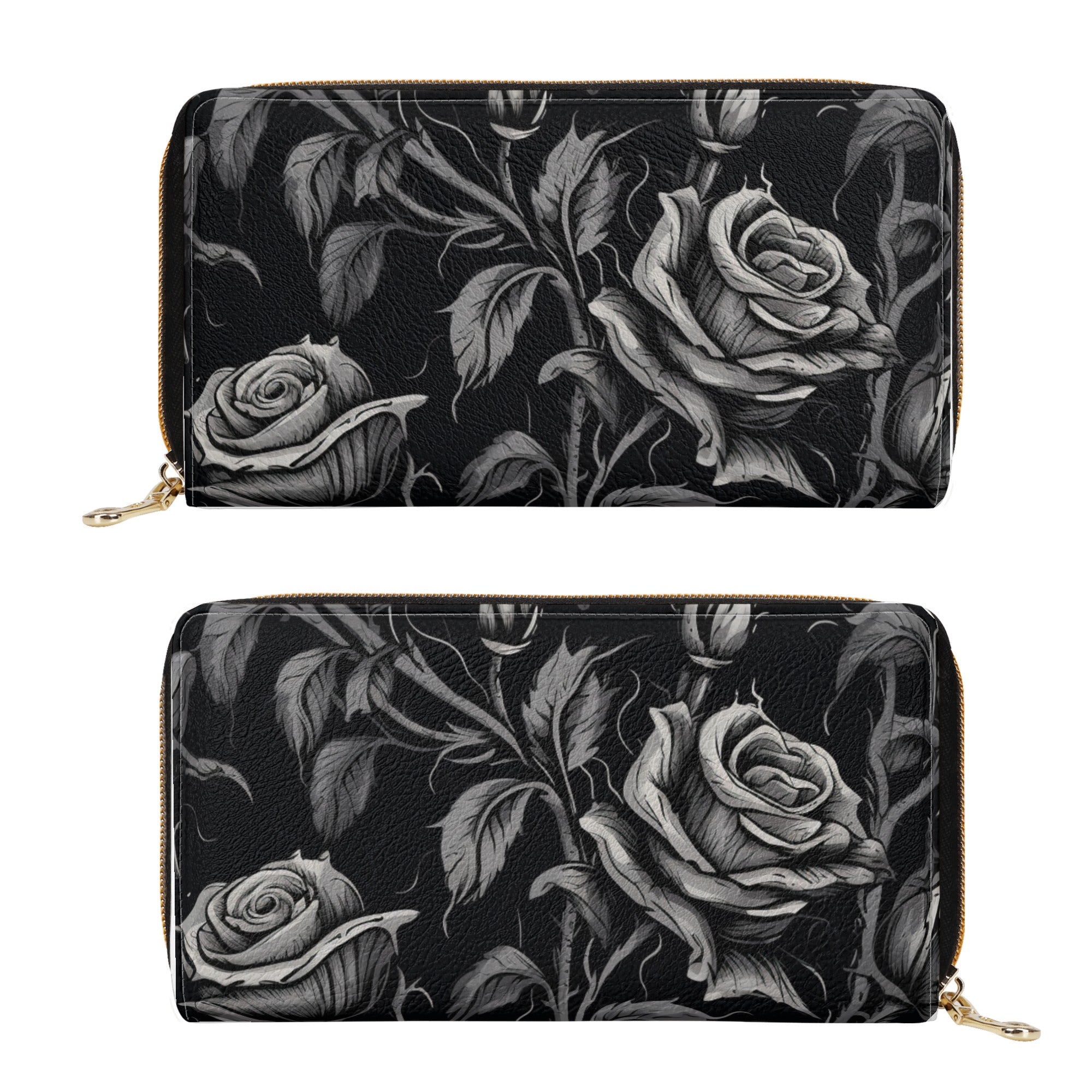 Gothic Rose Zipper Leather Wallet for Women - Vintage Style Crossbody Purse with RFID Protection - Perfect for Parties, Travel & Everyday Use