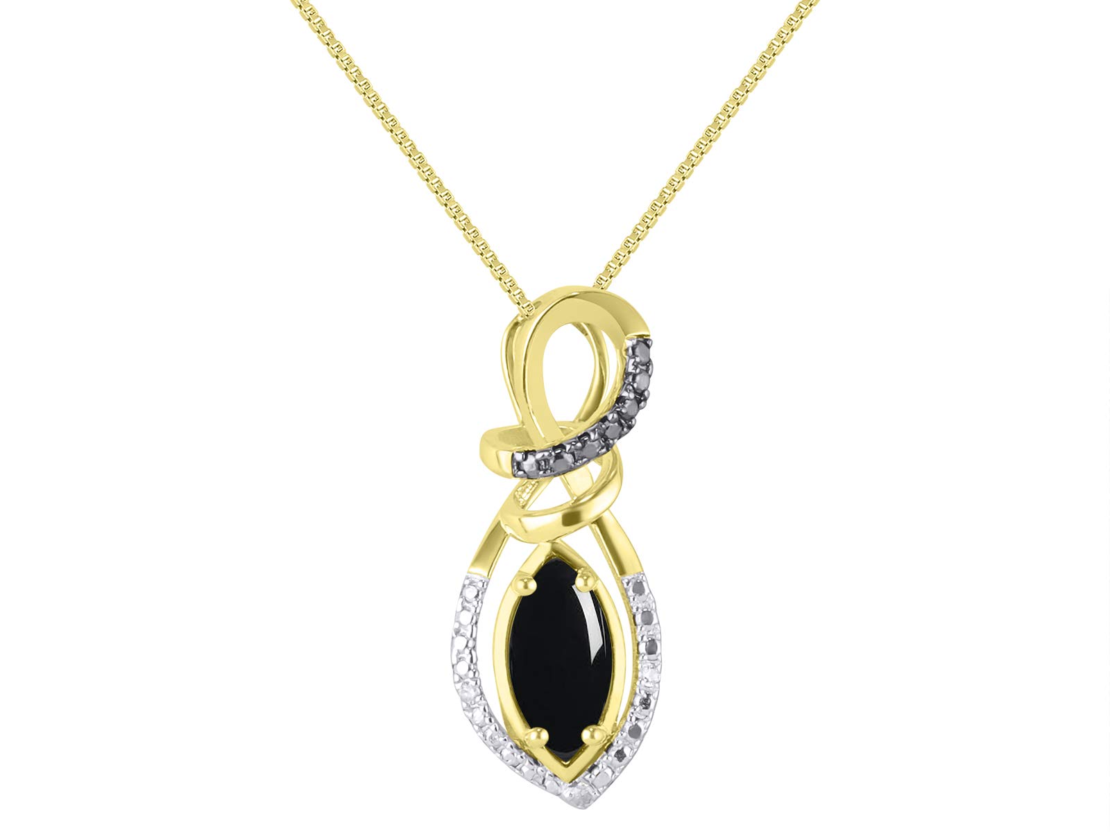 Rylos Designer Necklace - Marquise Cut Gemstone & White/Black Diamond Pendant with 18