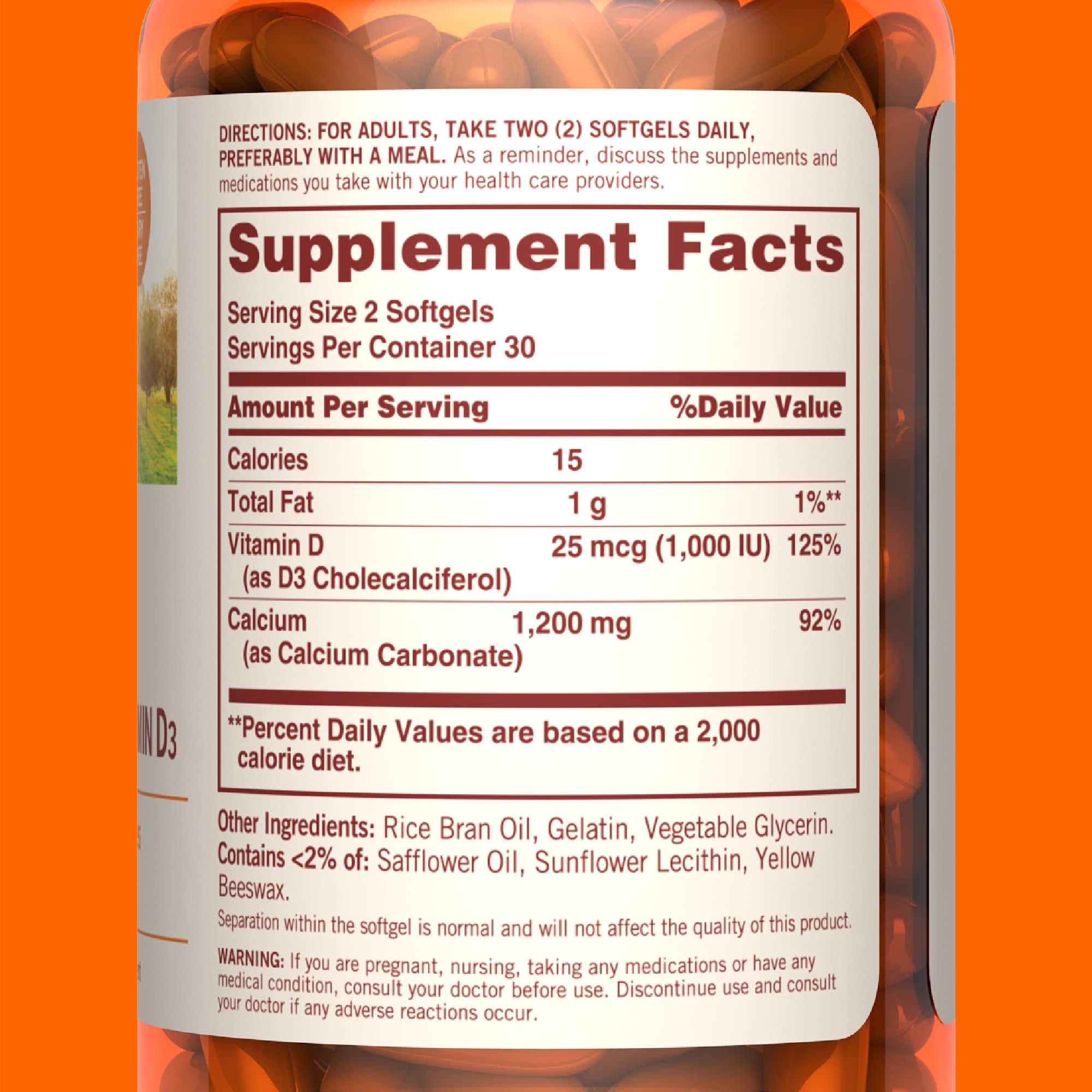 Sundown Calcium 1200 mg with Vitamin D3 Supplement - Supports Immune System, Strong Bones & Teeth - 60 Softgels - Ideal for Daily Bone Health & Immune Support for Adults & Seniors