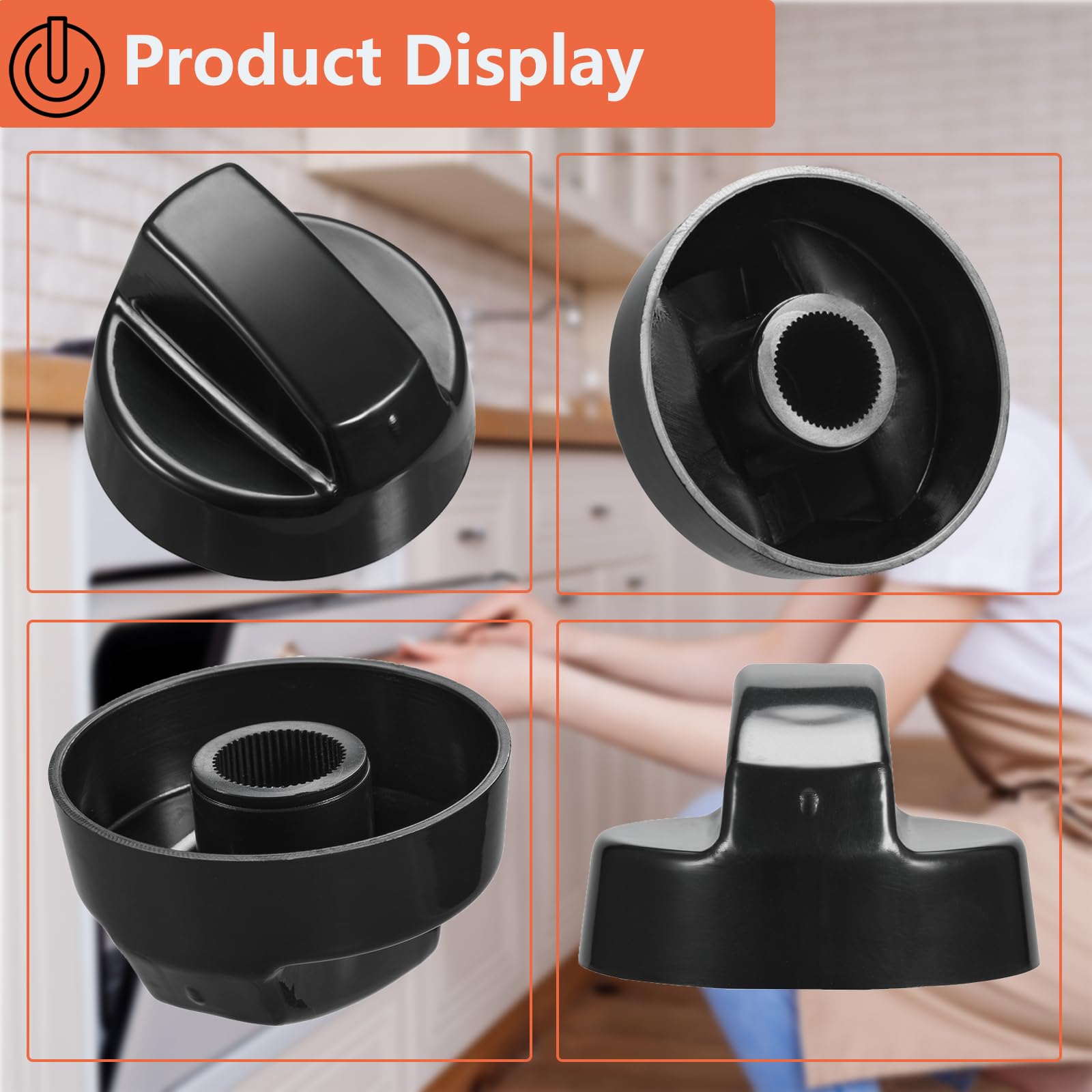 4 Pack Universal Stove Knobs with 12 Adapters - Fits Most Oven, Range & Stove Controls - Durable Black Replacement Knobs for Kitchen Appliances - Perfect for Gas & Electric Stoves, Ovens & Cooktops