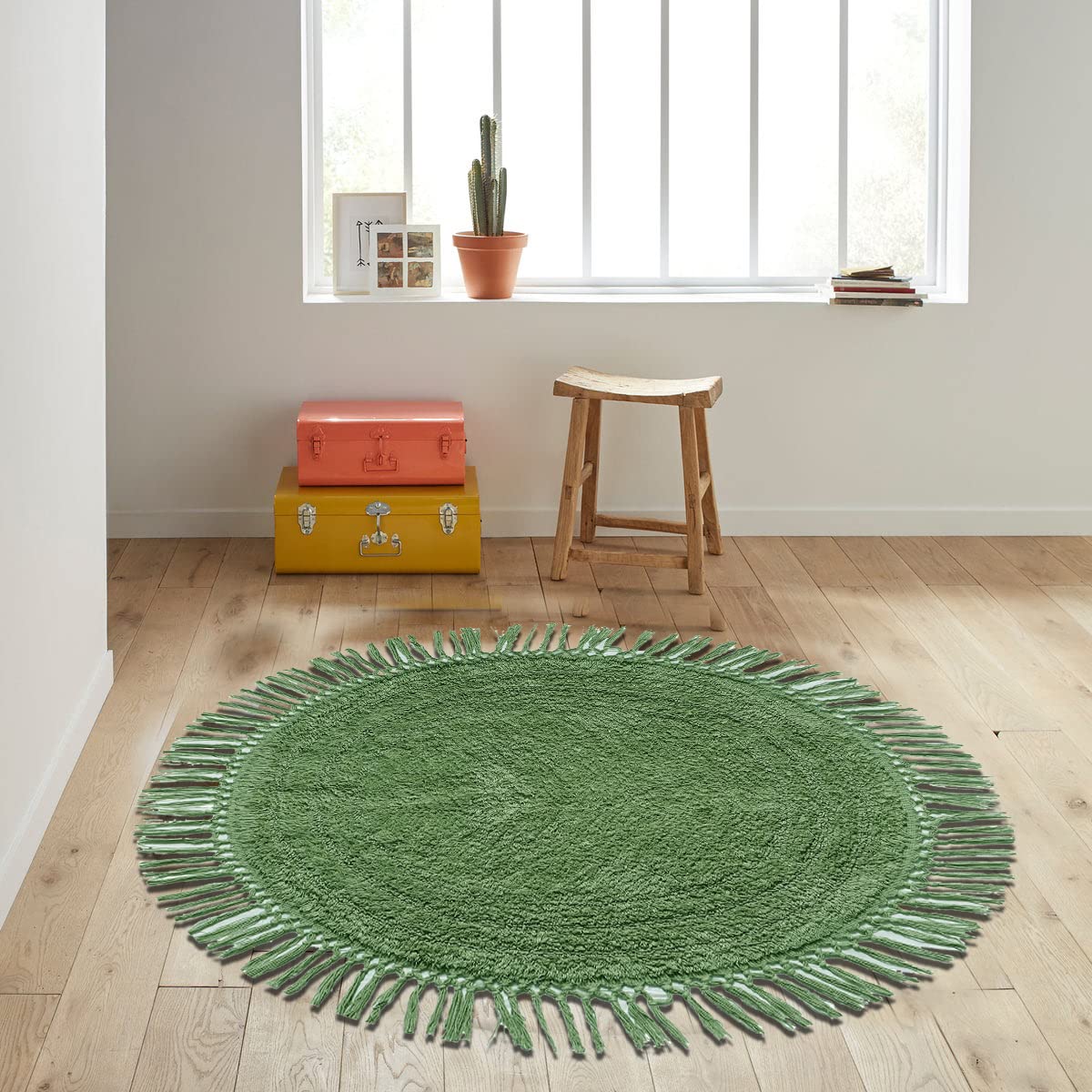 Premium Cotton Bathroom Rug Mat - Soft, Absorbent & Durable Plush Bath Mat | Non-Slip, Machine Washable Round Bathroom Carpet (25 Inch, Moksha Green) | Perfect for Bathroom, Shower, Bedroom & Entryway Decor