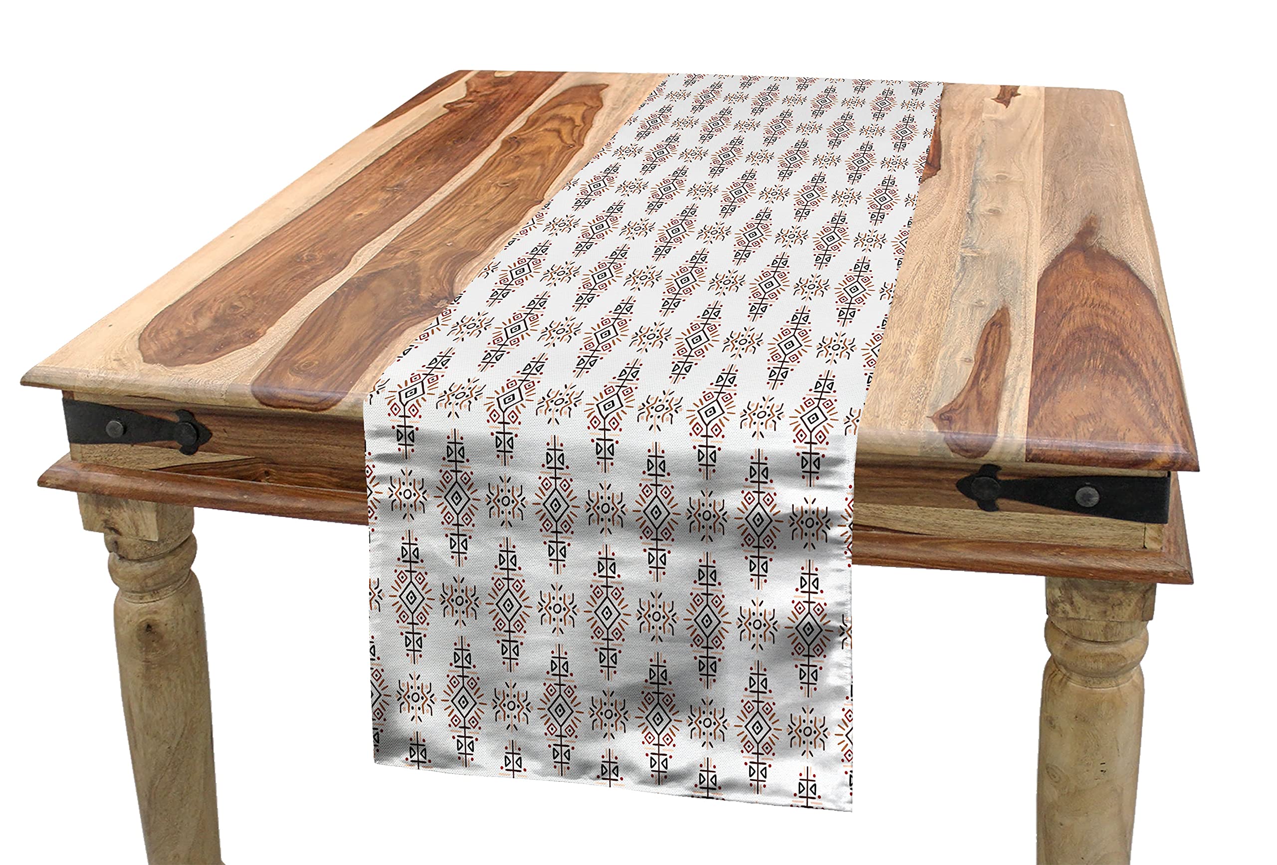 Ambesonne Ethnic Table Runner - Hand Drawn Prehistoric Cultural Design, 12