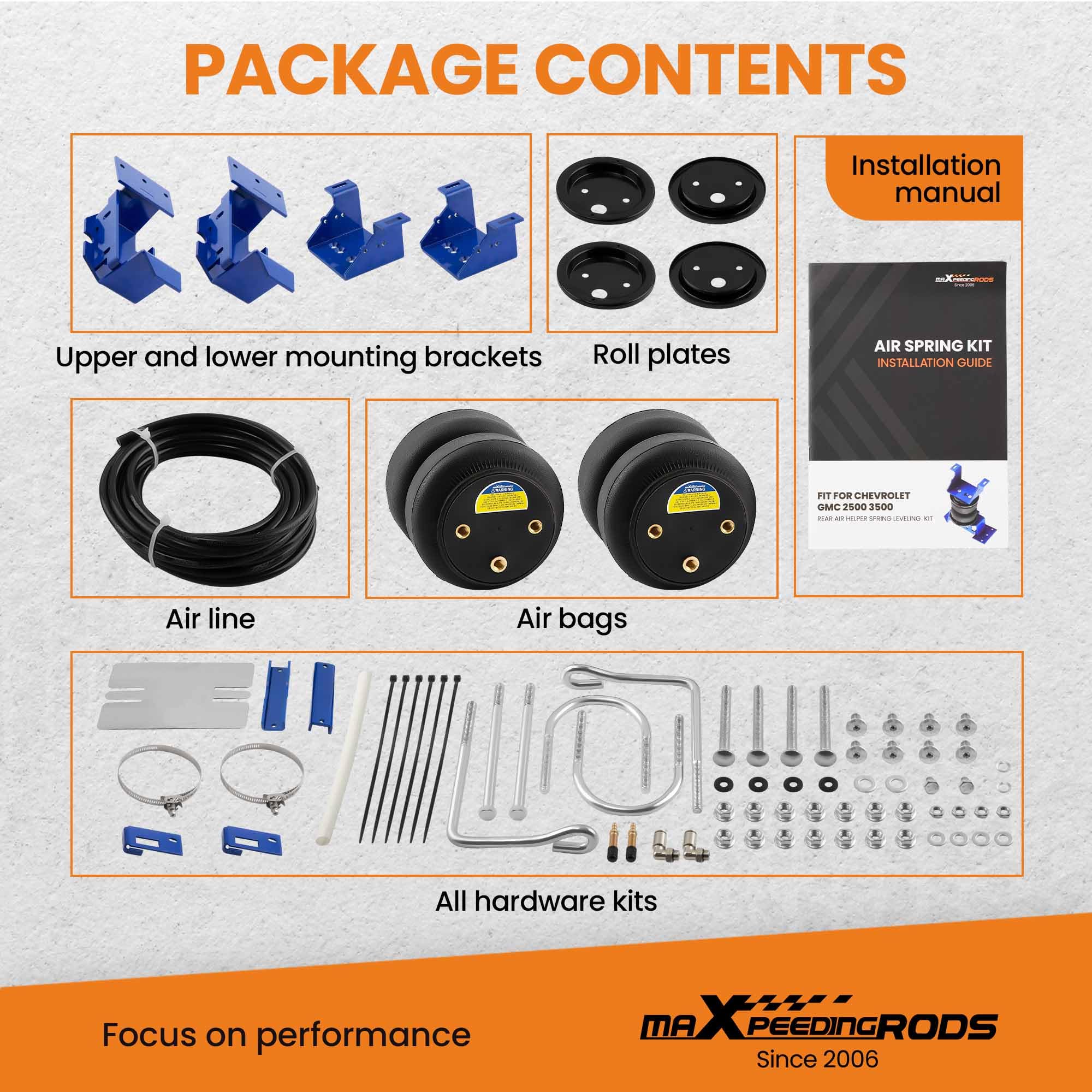 maXpeedingrods 5000 lbs Rear Air Suspension Bags Kit - Compatible with GMC Sierra & Chevrolet Silverado 2500HD/3500HD 4WD (2020-2025 Models) | Heavy Duty Air Spring Kit for Towing, Hauling & Off-Road Adventures