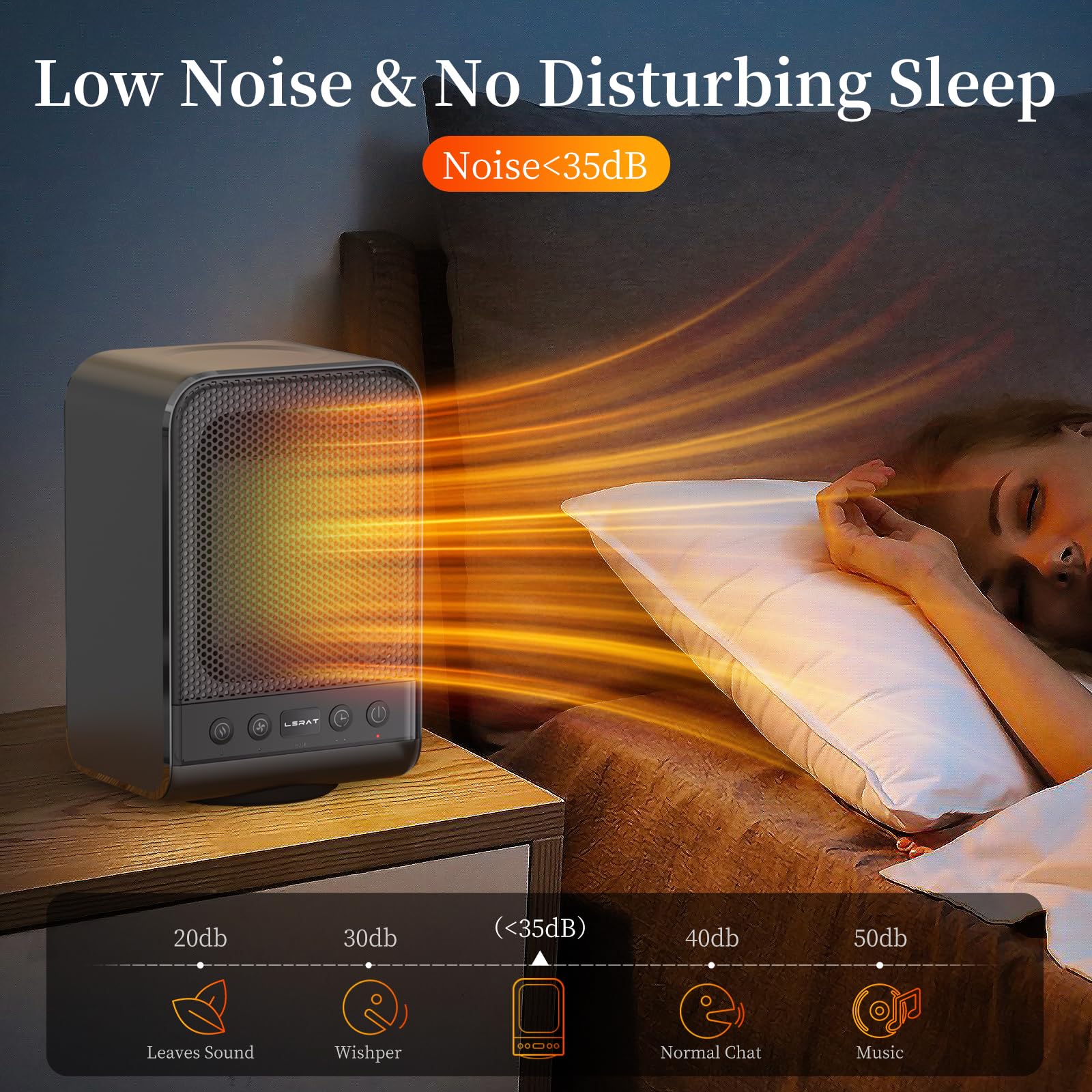 Lerat 1500W PTC Ceramic Space Heater - Portable Electric Heater with Thermostat, 3 Heating Modes & 1-12H Timer for Fast Heating - Ideal for Office, Bedroom & Home Use - Black