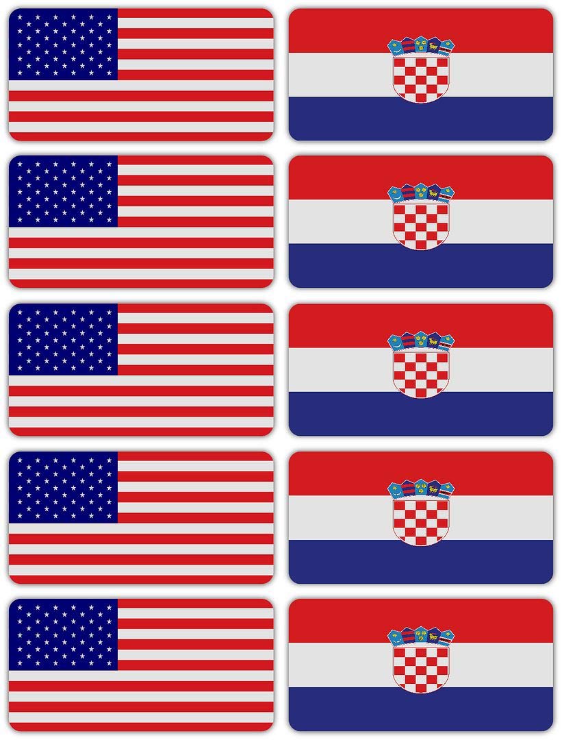 3M Reflective Croatia & USA Flag Stickers (10-Pack) - High Visibility Safety Decals for Hard Hats, Laptops, Bikes & Toolboxes - Perfect for Night Safety, Work Zones & Patriotic Displays