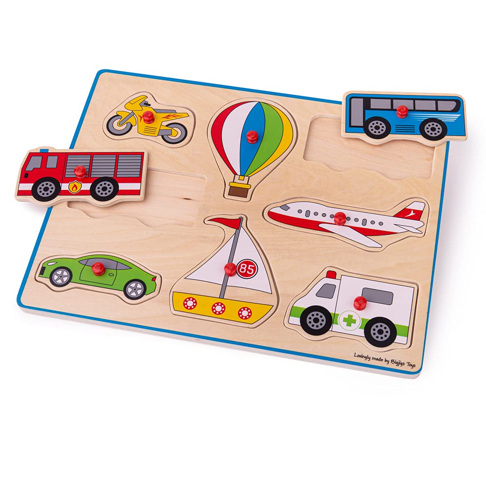Bigjigs Toys Chunky Lift Out Puzzle - Transport Vehicles | Wooden Toddler Learning Toy for Kids Ages 1-3 | Perfect for Early Childhood Development & Playroom Activities