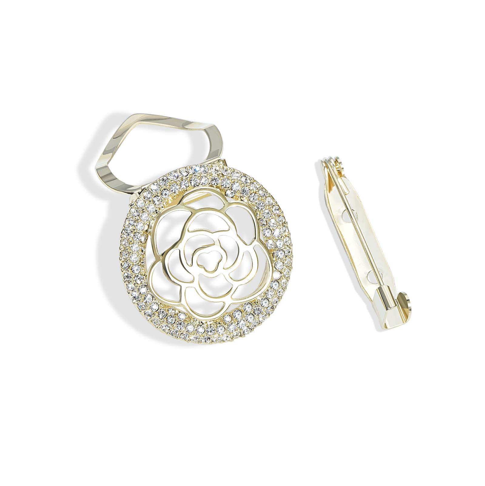 Women's Crystal Flower Scarf Clips - Shawl Holder for Cardigans & Scarves