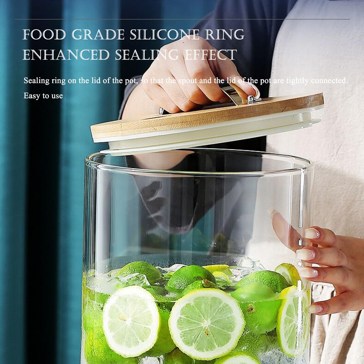 NADYE Beverage Dispenser with Wooden Stand - Hot & Cold Drink Dispenser with Spigot - Water Container for Home, Office, or Party Use - Perfect for Lemonade, Iced Tea, and Punch at Events